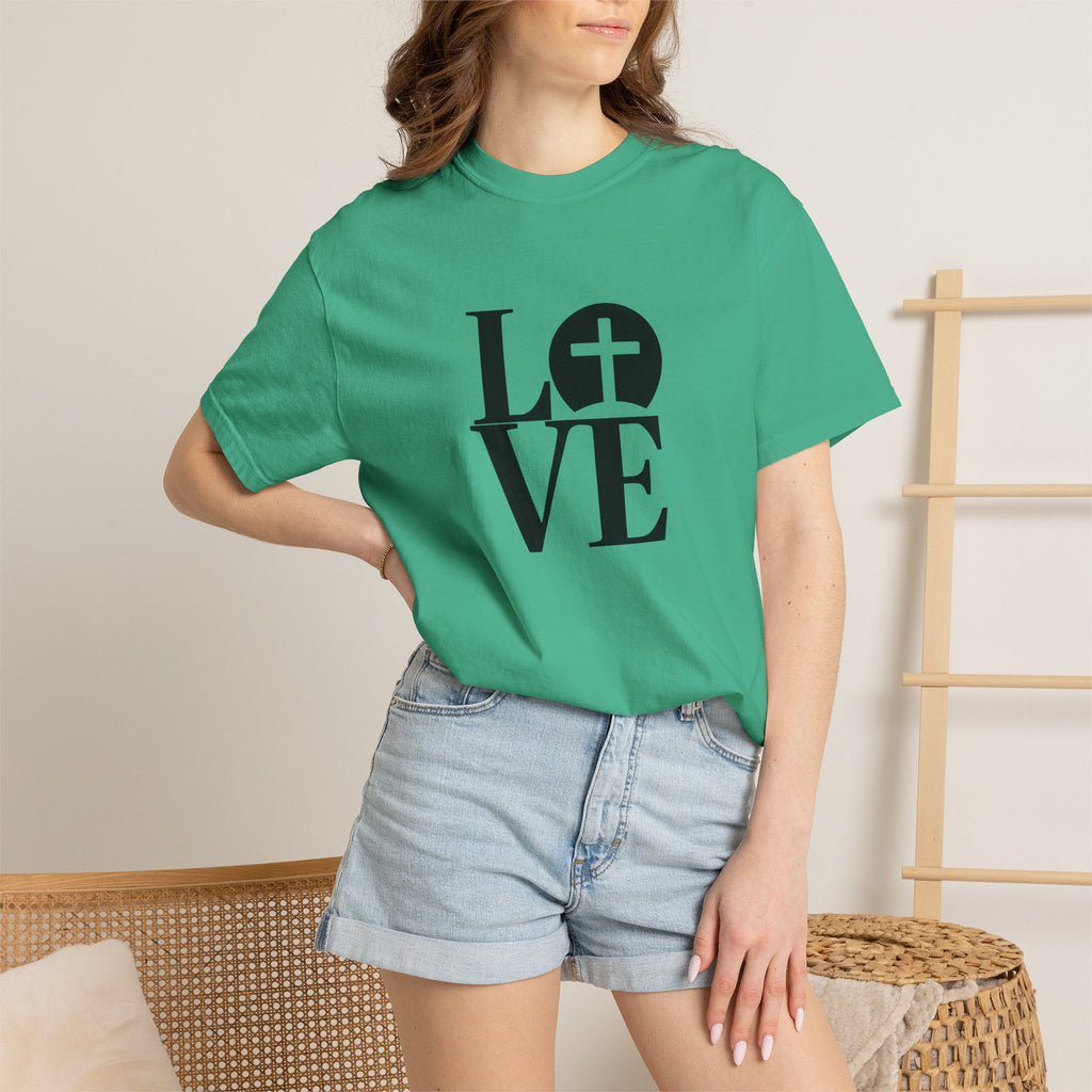 LOVE Cross Christian T-Shirt | Comfort Colors Faith-Based Unisex Tee (S–4XL) | Jesus is Love Shirt