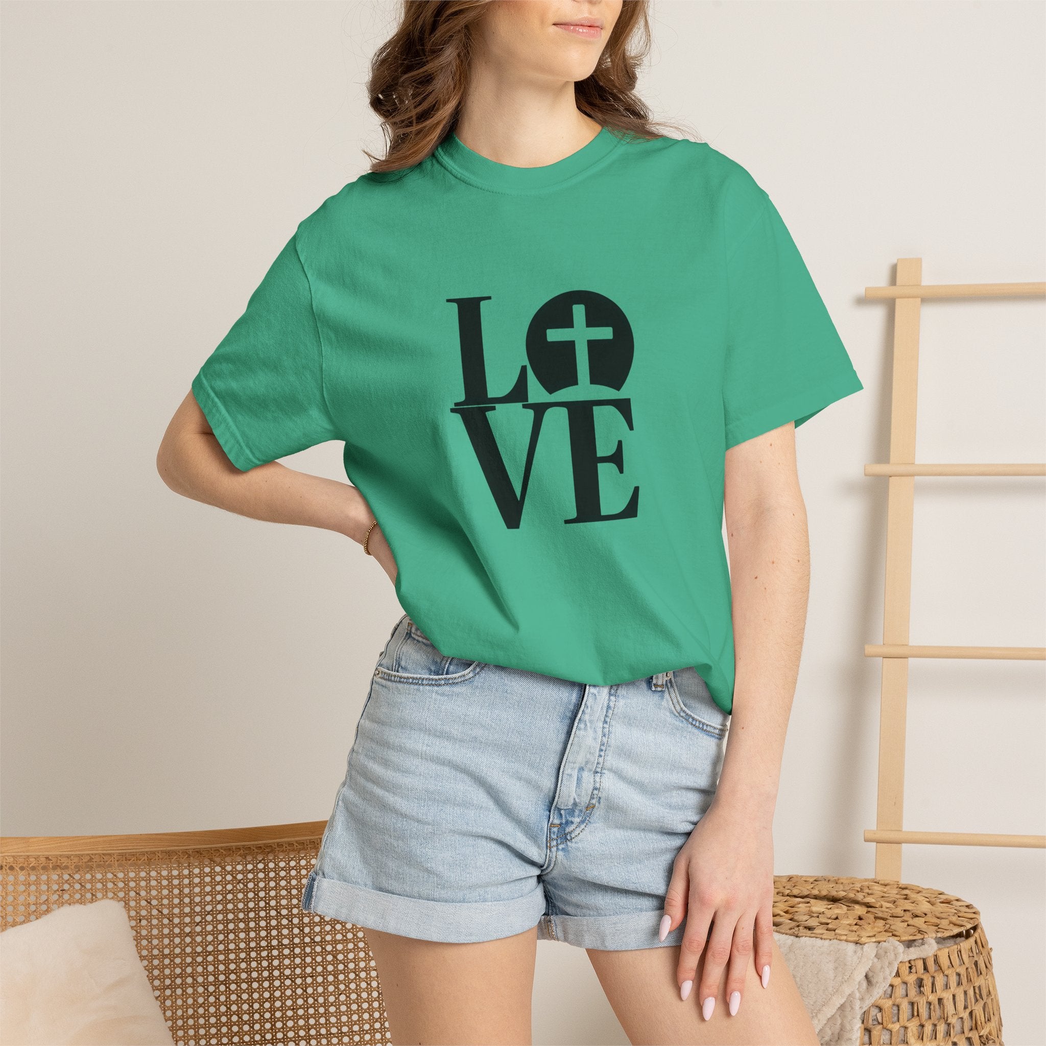 LOVE Cross Christian T-Shirt | Comfort Colors Faith-Based Unisex Tee (S–4XL) | Jesus is Love Shirt