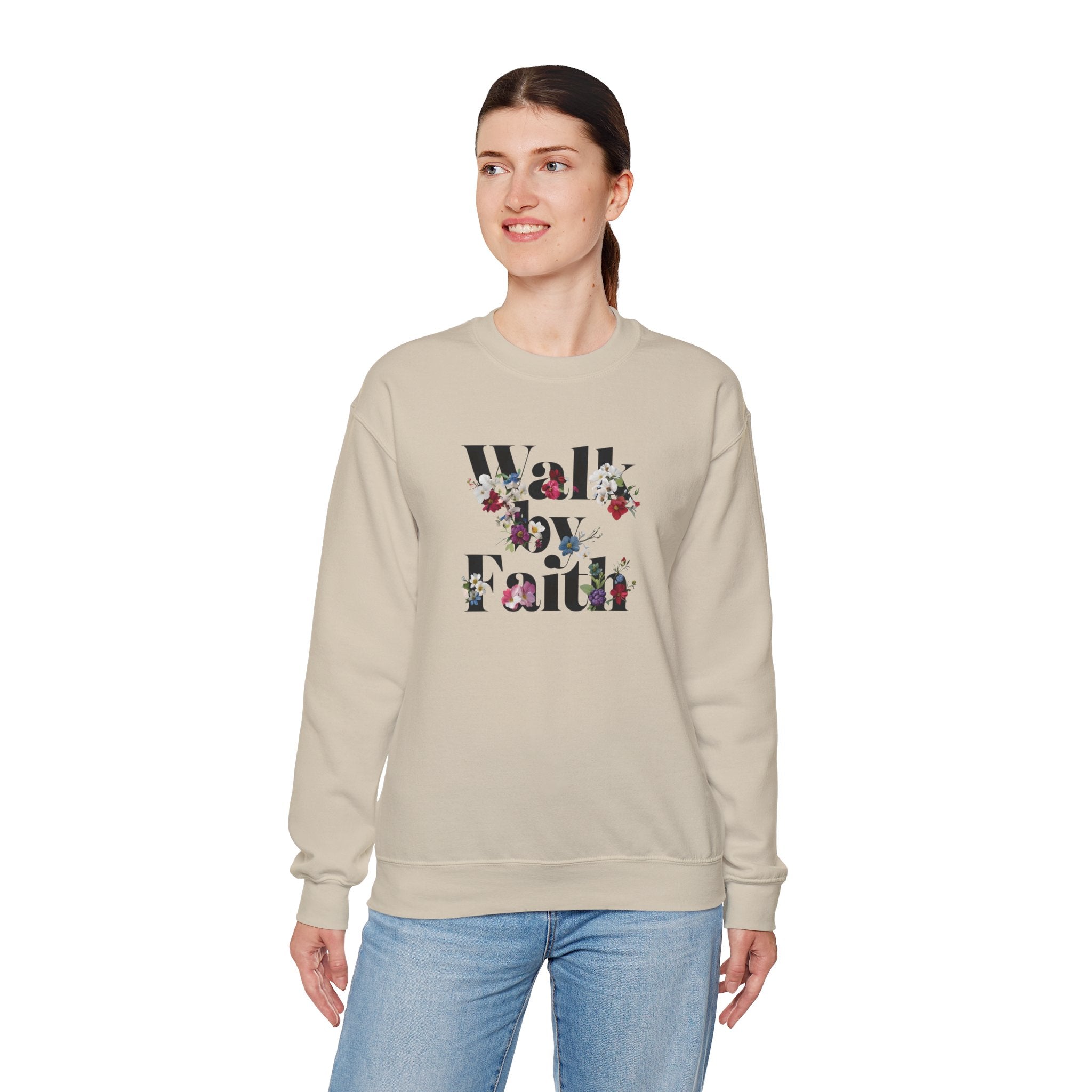 Walk By Faith Floral Gildan Crewneck Unisex Christian Sweatshirt