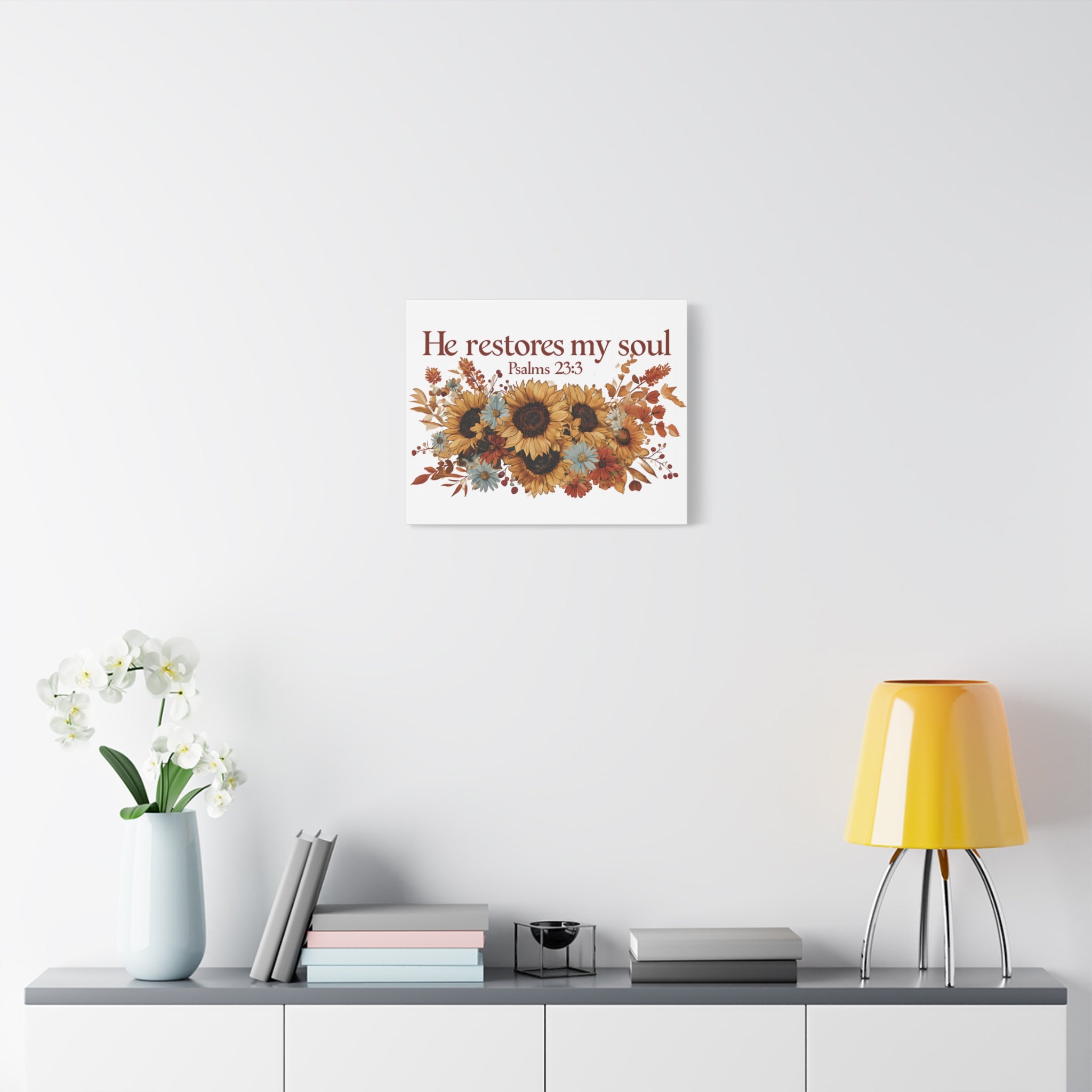 Psalm 23:3 Canvas Wall Art | Christian Sunflower Home Decor | Faith Gift