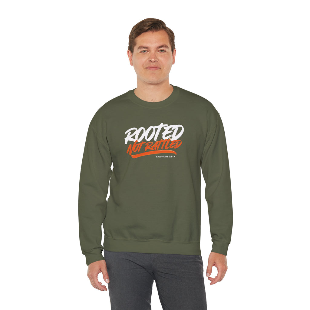 Rooted Not Rattled Gildan Christian Sweatshirt | Unisex Crewneck Pullover | Christian Gift