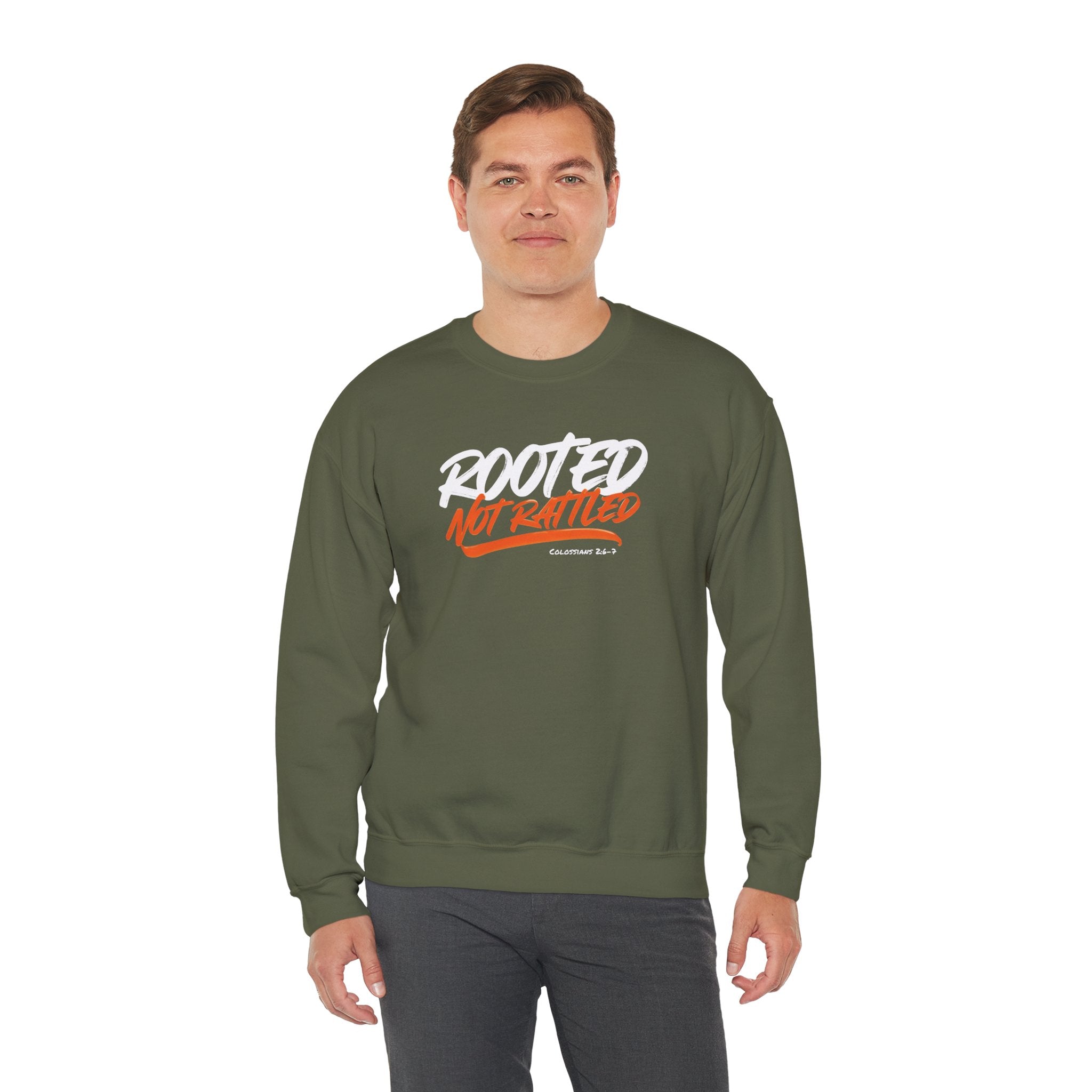 Rooted Not Rattled Gildan Christian Sweatshirt | Unisex Crewneck Pullover | Christian Gift