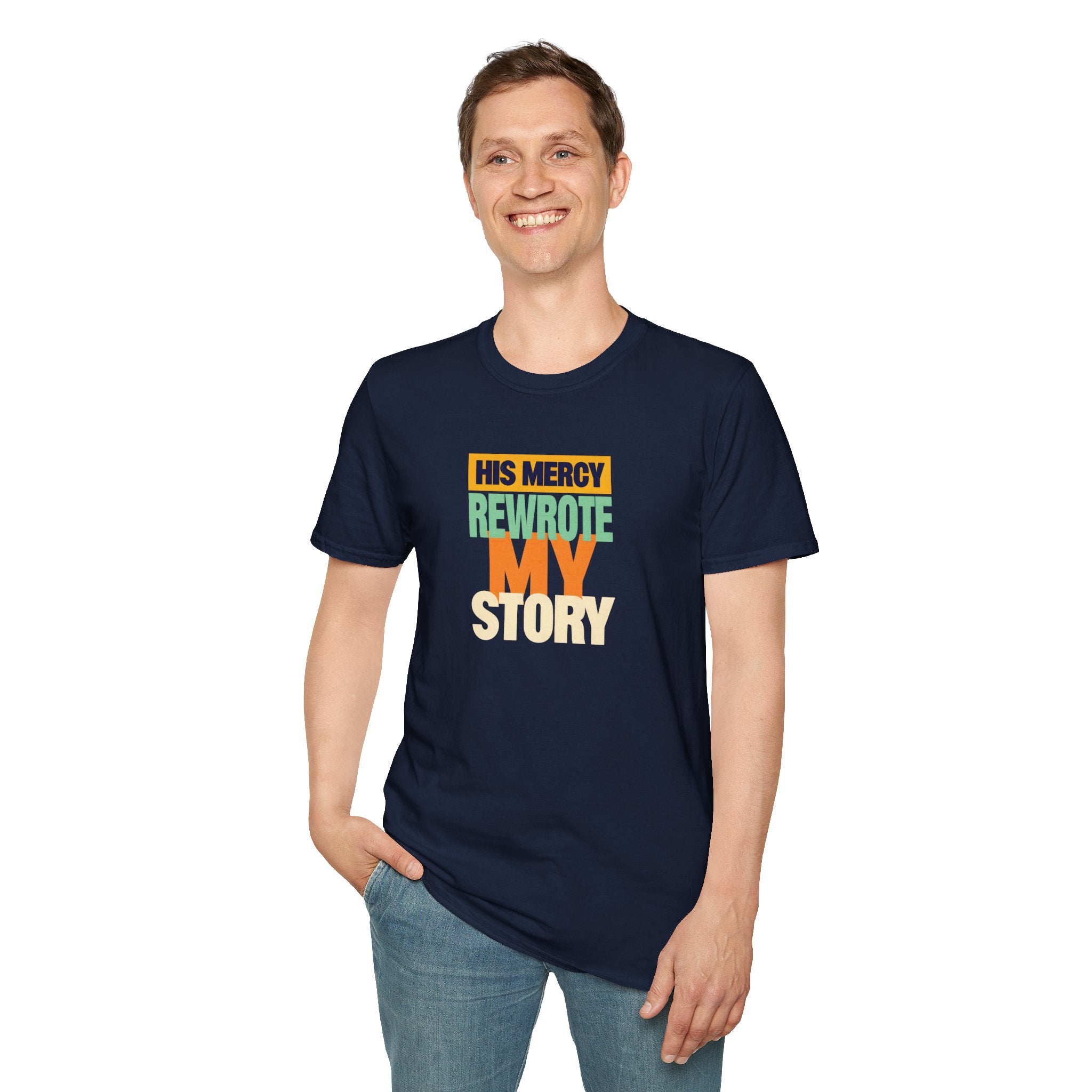 His Mercy Rewrote My Story Christian Gildan T-Shirt Unisex Softstyle Religious Tee Gift