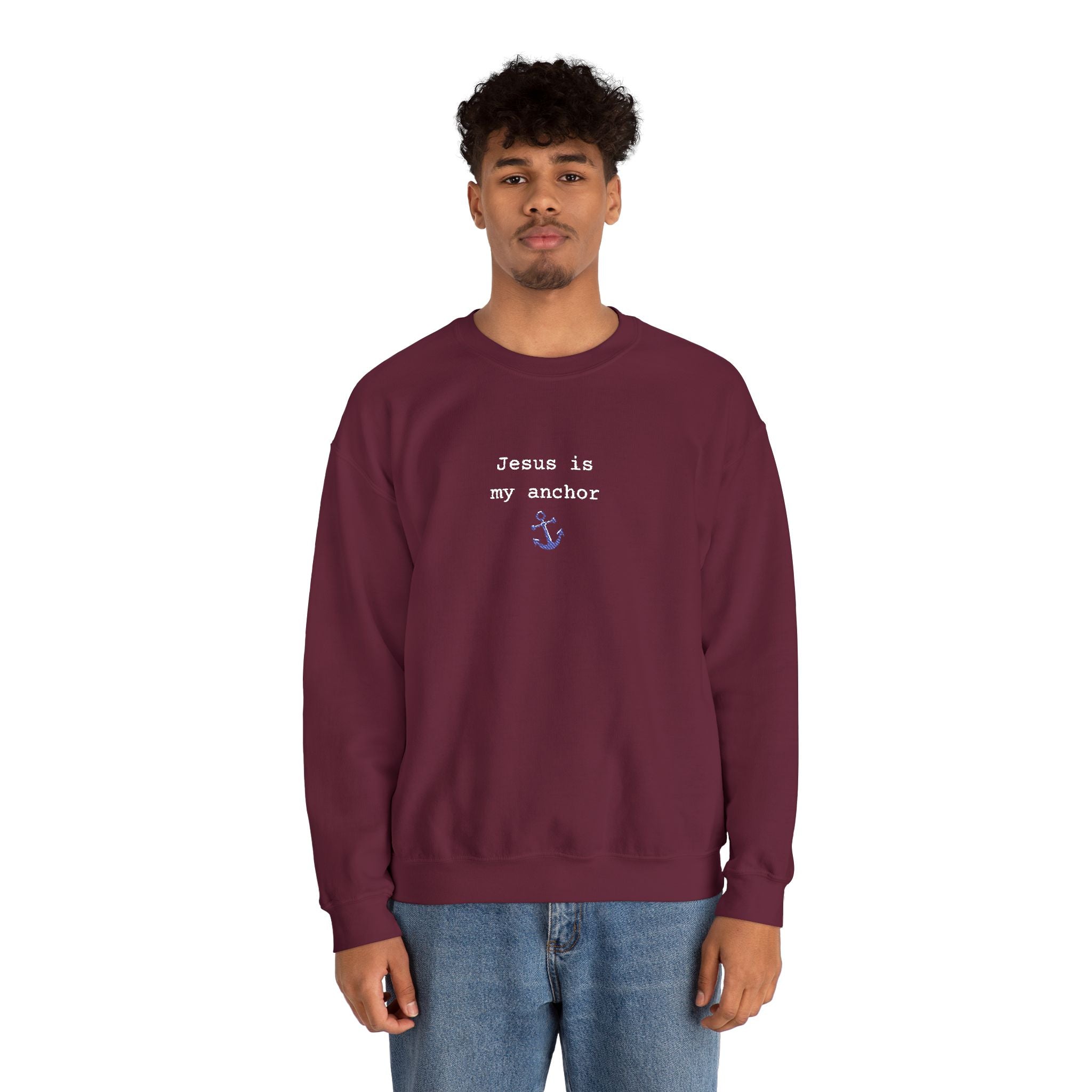 Jesus Is My Anchor Embroidered Gildan Christian Crewneck Unisex Sweatshirt | Religious Gift