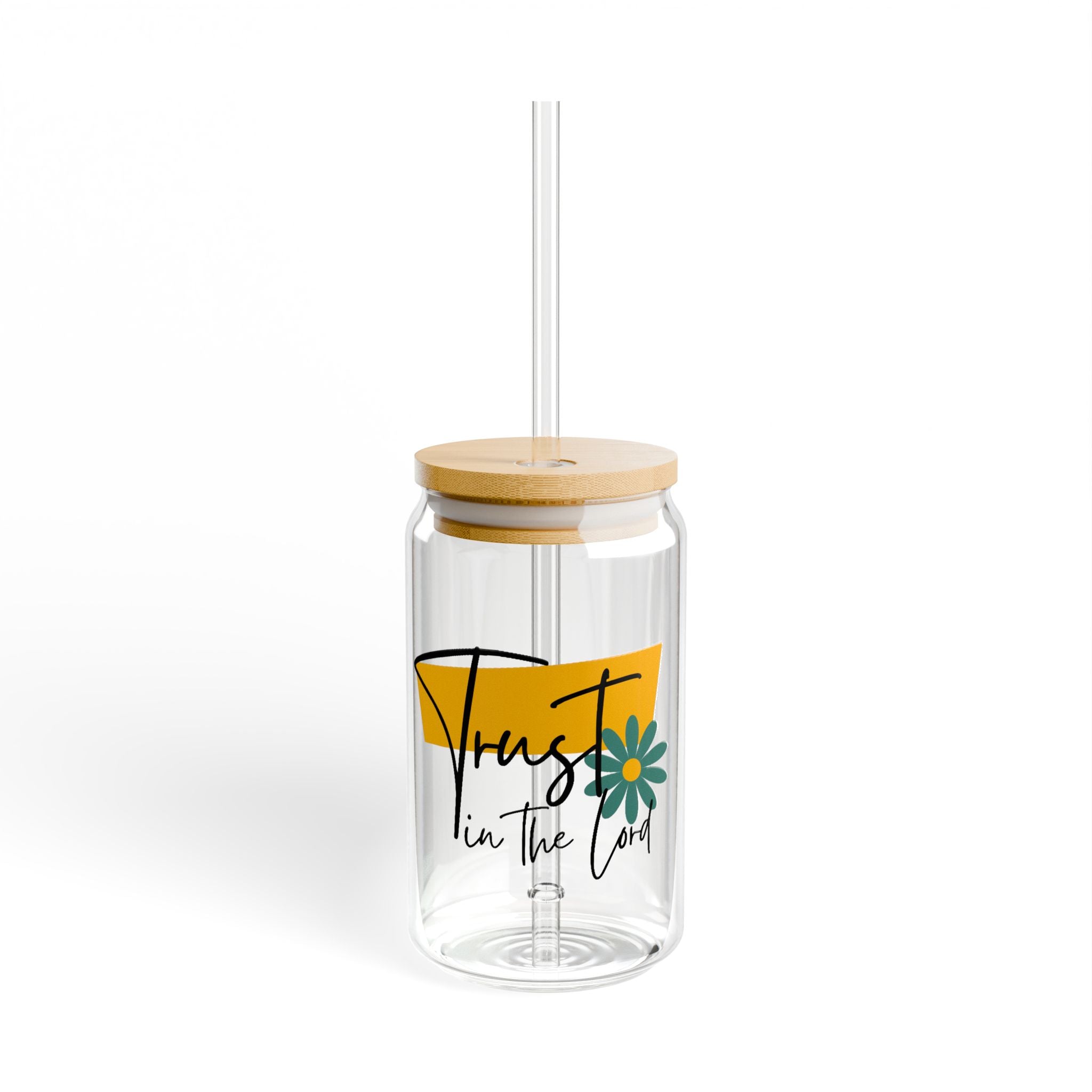 Trust in the Lord Glass Tumbler – 16oz Christian Cup with Bamboo Lid & Straw