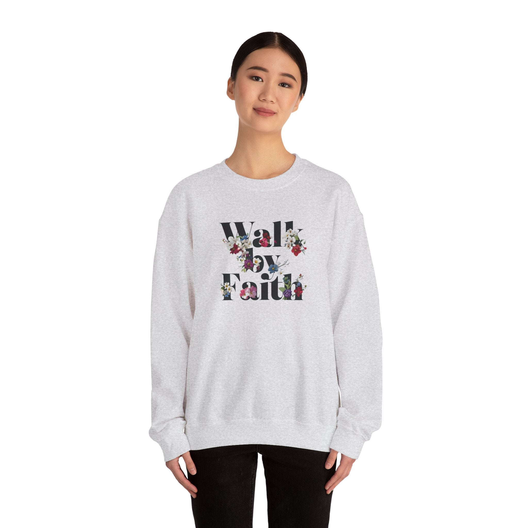 Walk By Faith Floral Gildan Crewneck Unisex Christian Sweatshirt