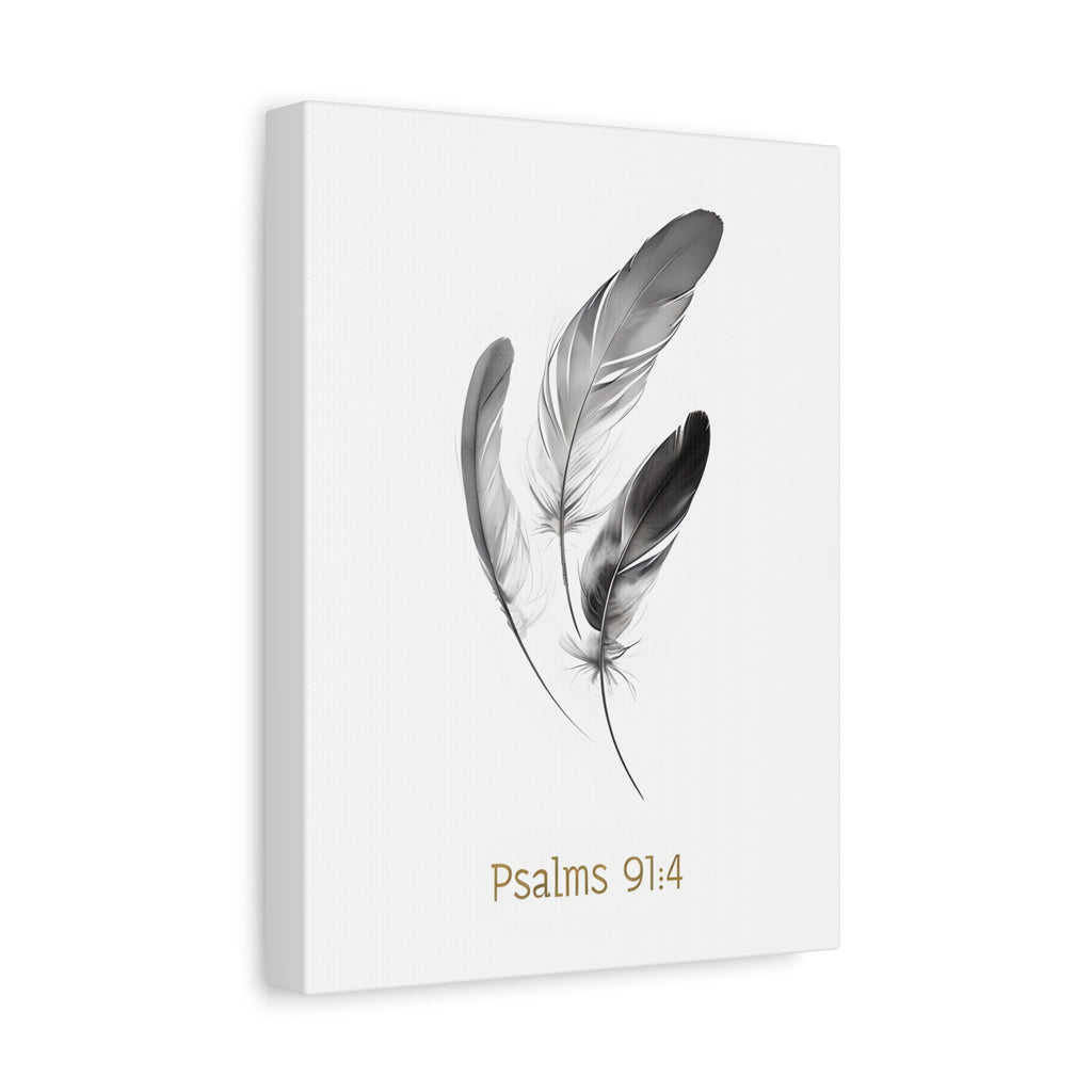 Psalm 91:4 Feather Canvas Wall Art – Christian Scripture Home Decor – Bible Verse Matte Canvas Print