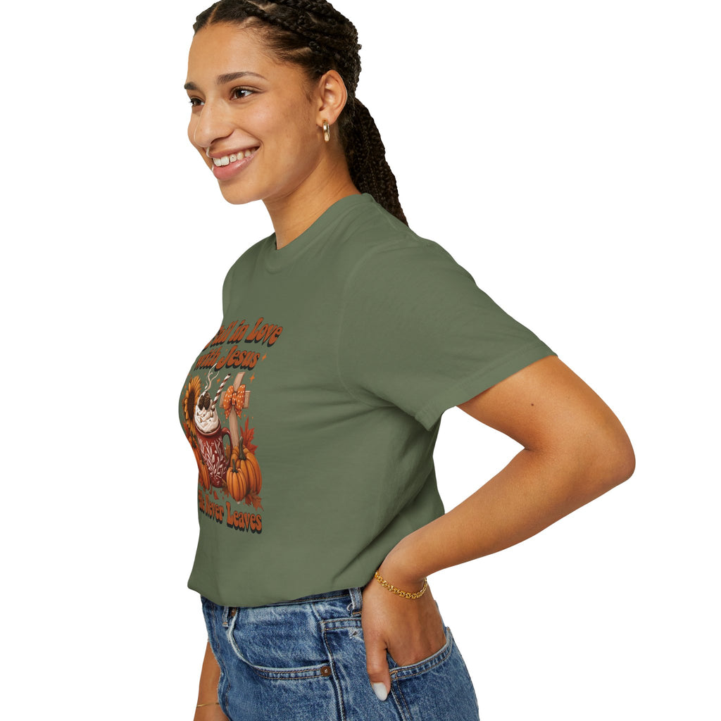 Fall in Love with Jesus Unisex Garment Dyed Comfort Colors T-Shirt | Christian Fall T-Shirt | Faith Based Thanksgiving Tee | Unisex Religious Cotton Top