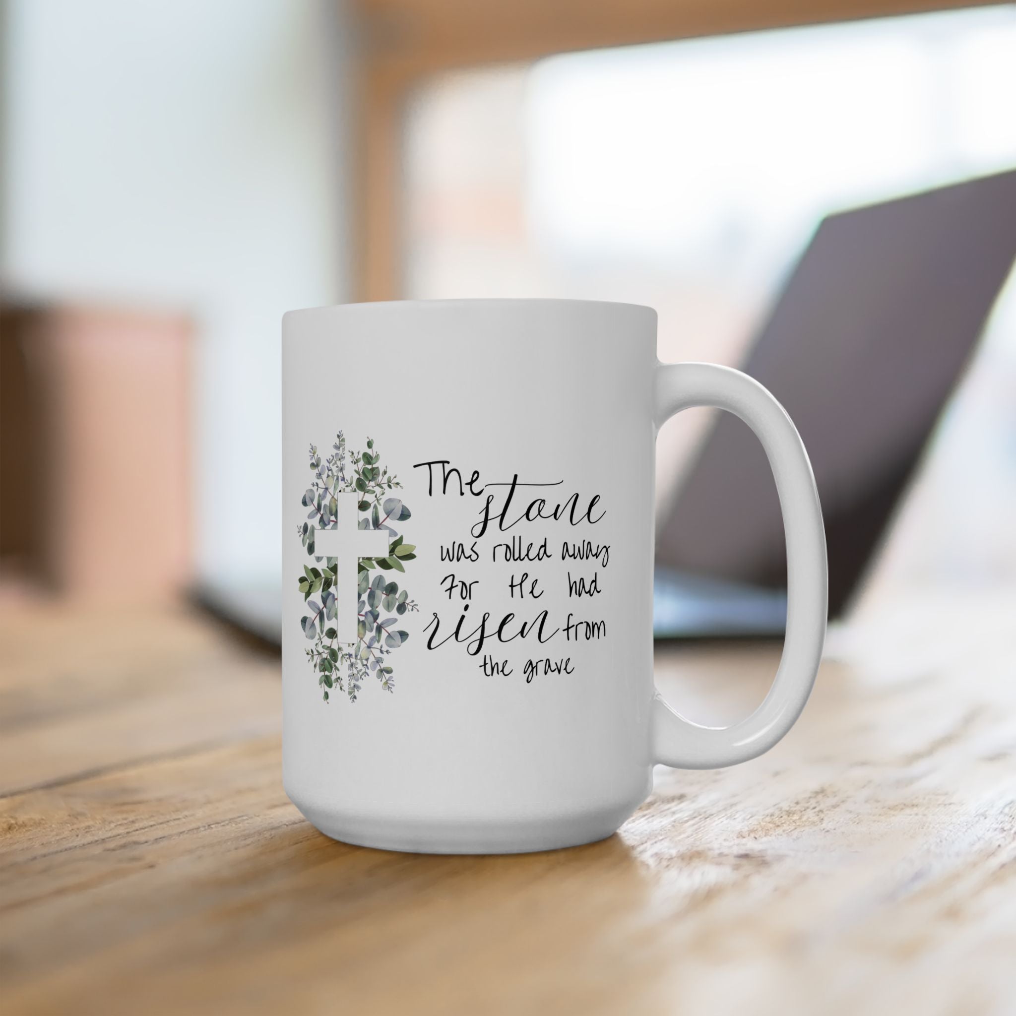 The Stone Was Rolled Away — He is Risen Easter Christian mug faith gift for her 11oz 15oz