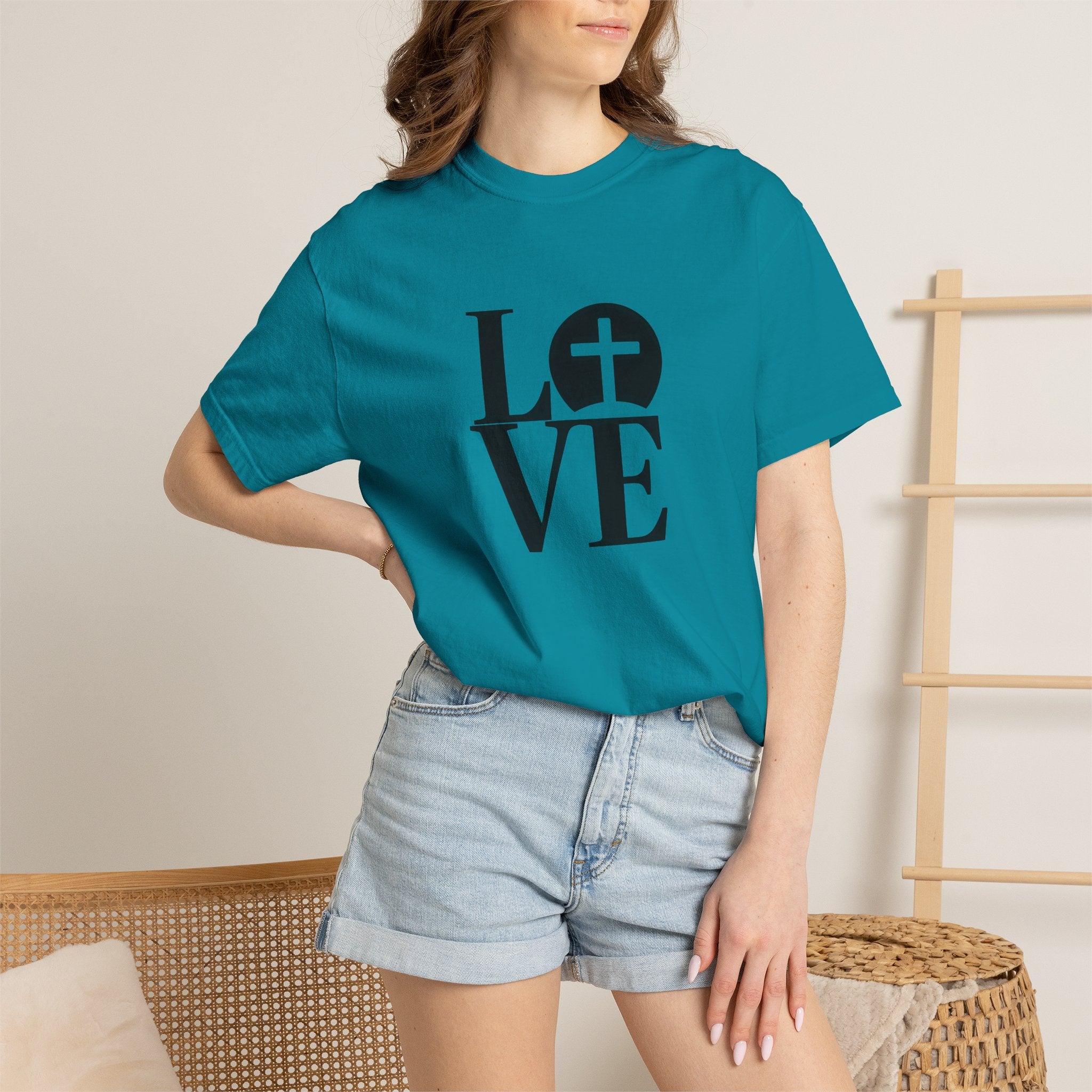 LOVE Cross Christian T-Shirt | Comfort Colors Faith-Based Unisex Tee (S–4XL) | Jesus is Love Shirt