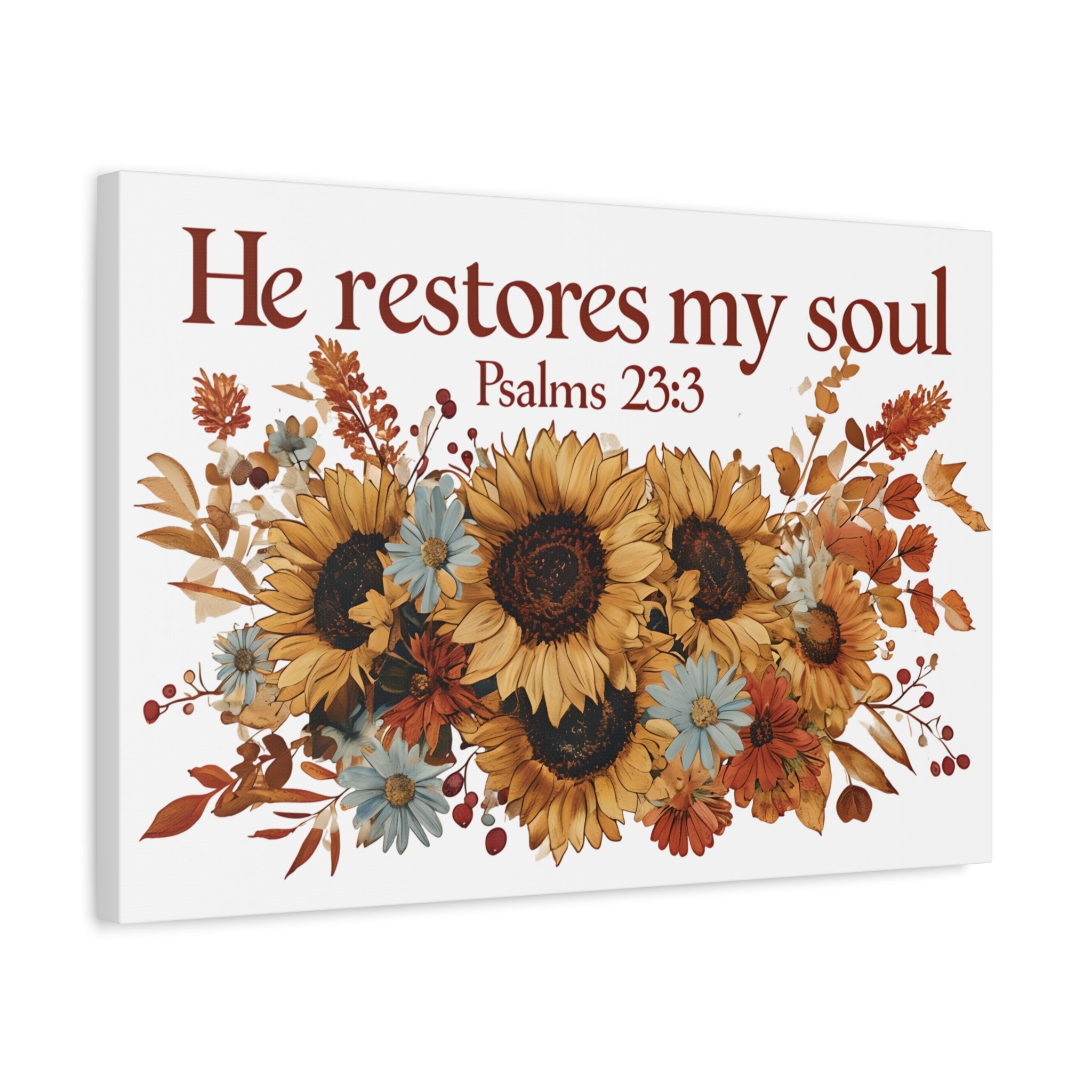 Psalm 23:3 Canvas Wall Art | Christian Sunflower Home Decor | Faith Gift
