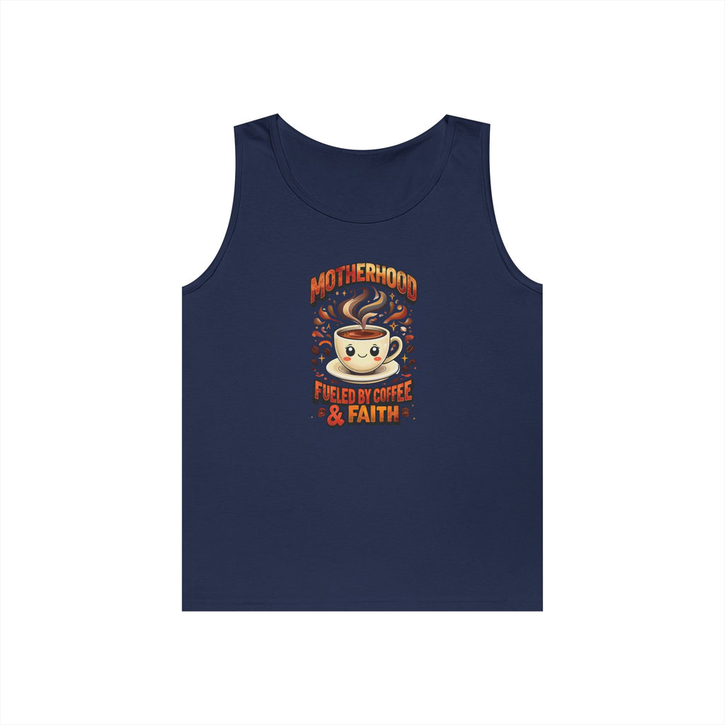Motherhood Fueled by Coffee & Faith Gildan Tank Top | Christian Mom Shirt | Coffee Lover Mother’s Day Gift