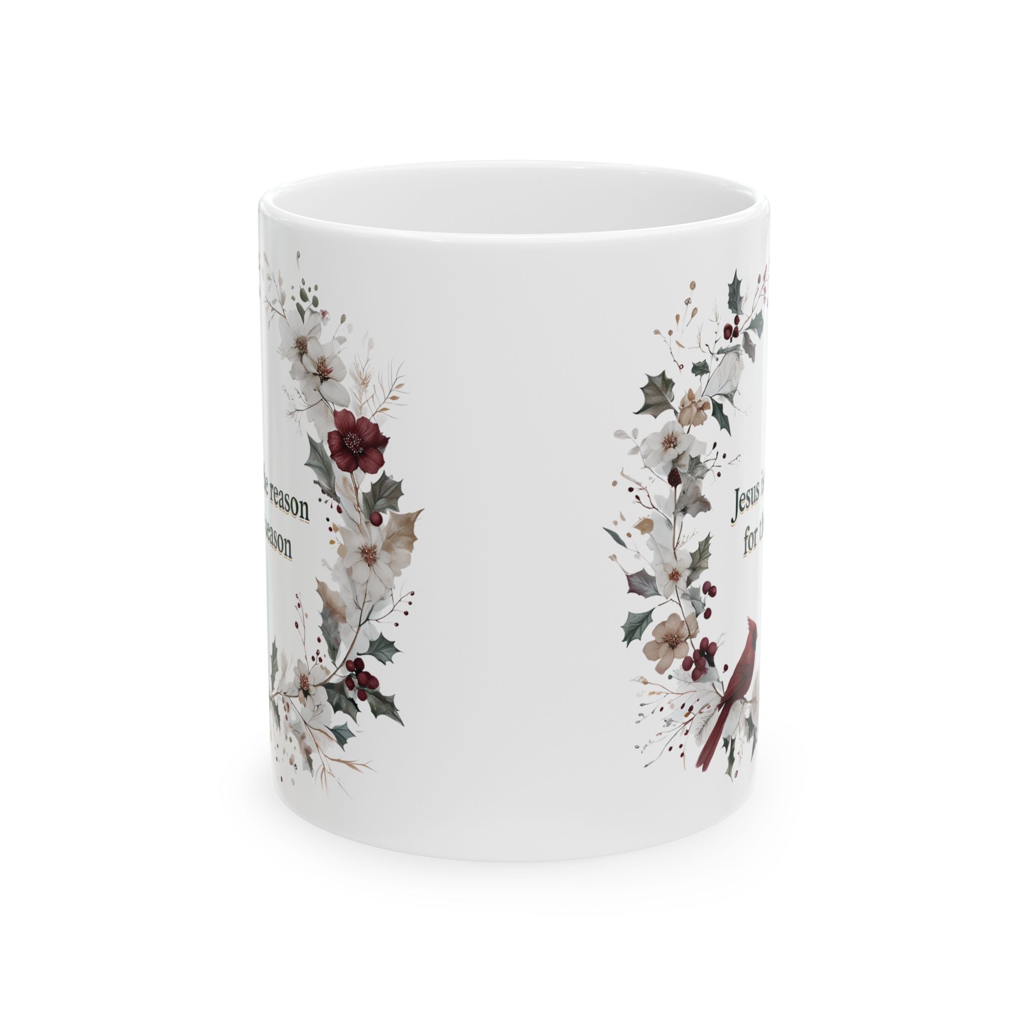 Jesus is the reason for the season Christian Floral Coffee Mug | Faith Christmas Gift for Women | 11oz, 15oz