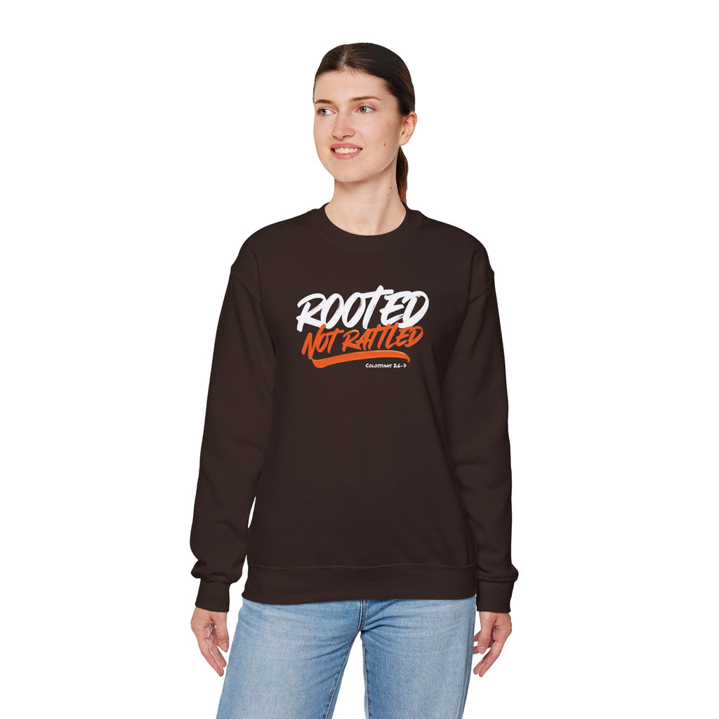 Rooted Not Rattled Gildan Christian Sweatshirt | Unisex Crewneck Pullover | Christian Gift