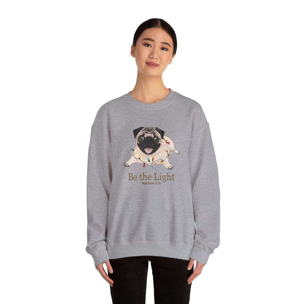 Be the Light Christmas Pug Unisex Gildan Sweatshirt | Christian Crewneck Holiday Gift