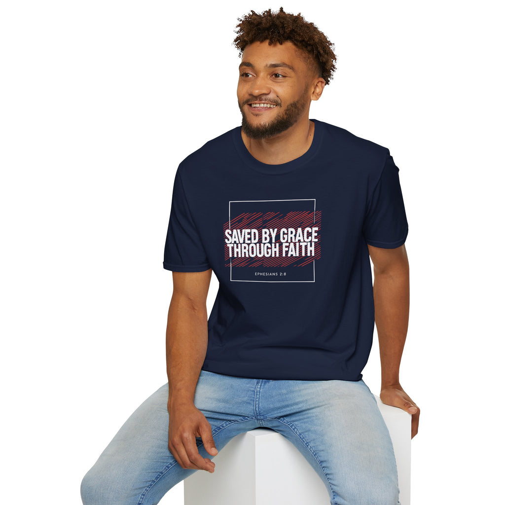 Saved by Grace Through Faith Gildan T-Shirt – Ephesians 2:8 Scripture Tee – Unisex Gilden Christian Shirt