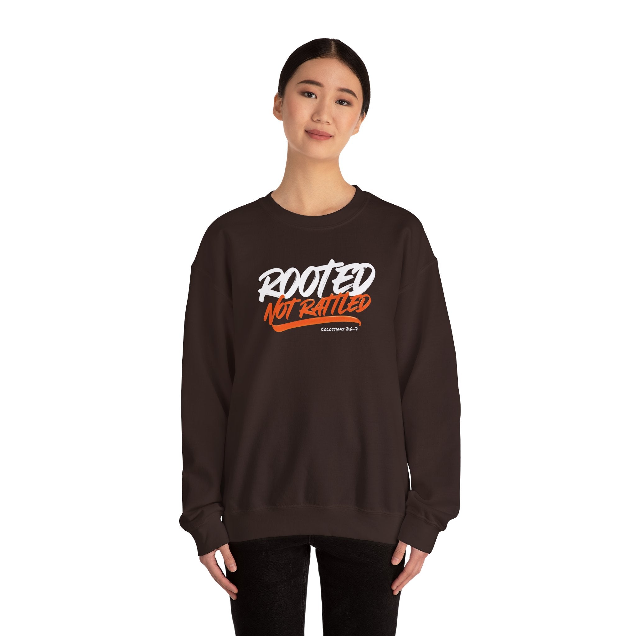 Rooted Not Rattled Gildan Christian Sweatshirt | Unisex Crewneck Pullover | Christian Gift