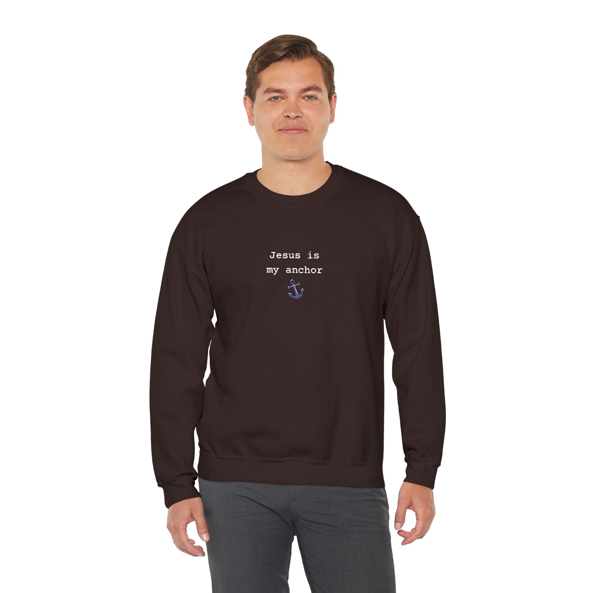 Jesus Is My Anchor Embroidered Gildan Christian Crewneck Unisex Sweatshirt | Religious Gift