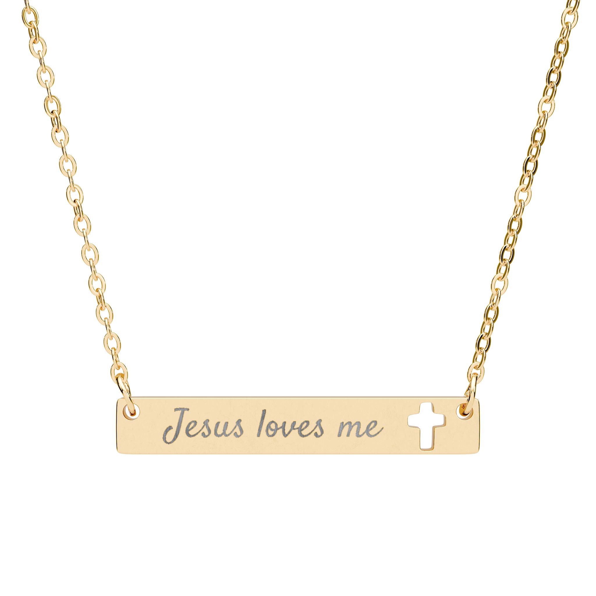 Jesus loves me Engraved Cross Bar Necklace | Christian Faith Jewelry | Stainless Steel Gift