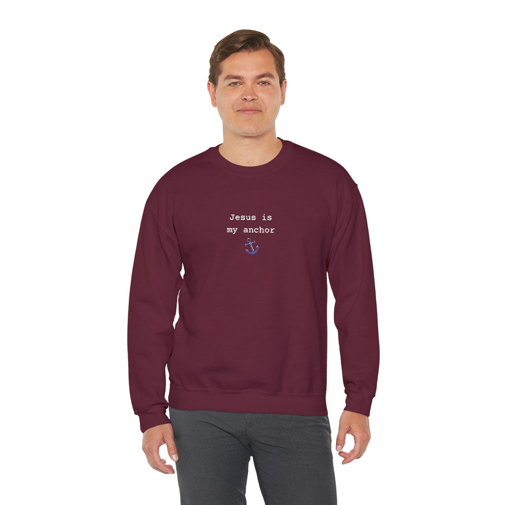 Jesus Is My Anchor Embroidered Gildan Christian Crewneck Unisex Sweatshirt | Religious Gift