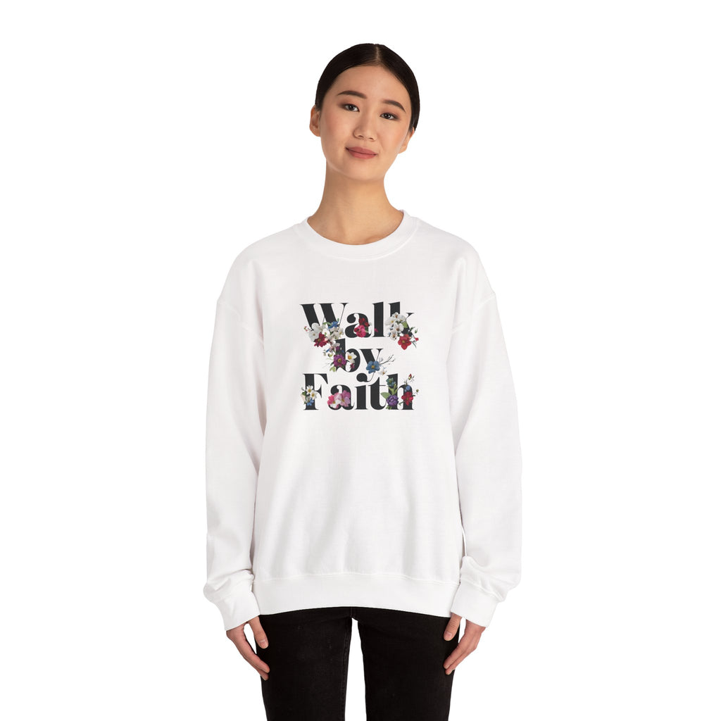 Walk By Faith Floral Gildan Crewneck Unisex Christian Sweatshirt