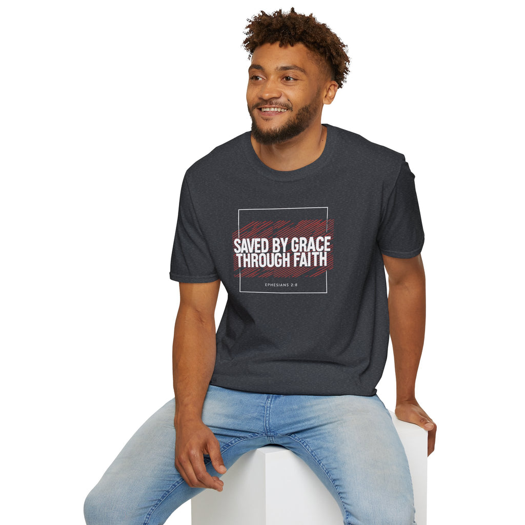 Saved by Grace Through Faith Gildan T-Shirt – Ephesians 2:8 Scripture Tee – Unisex Gilden Christian Shirt