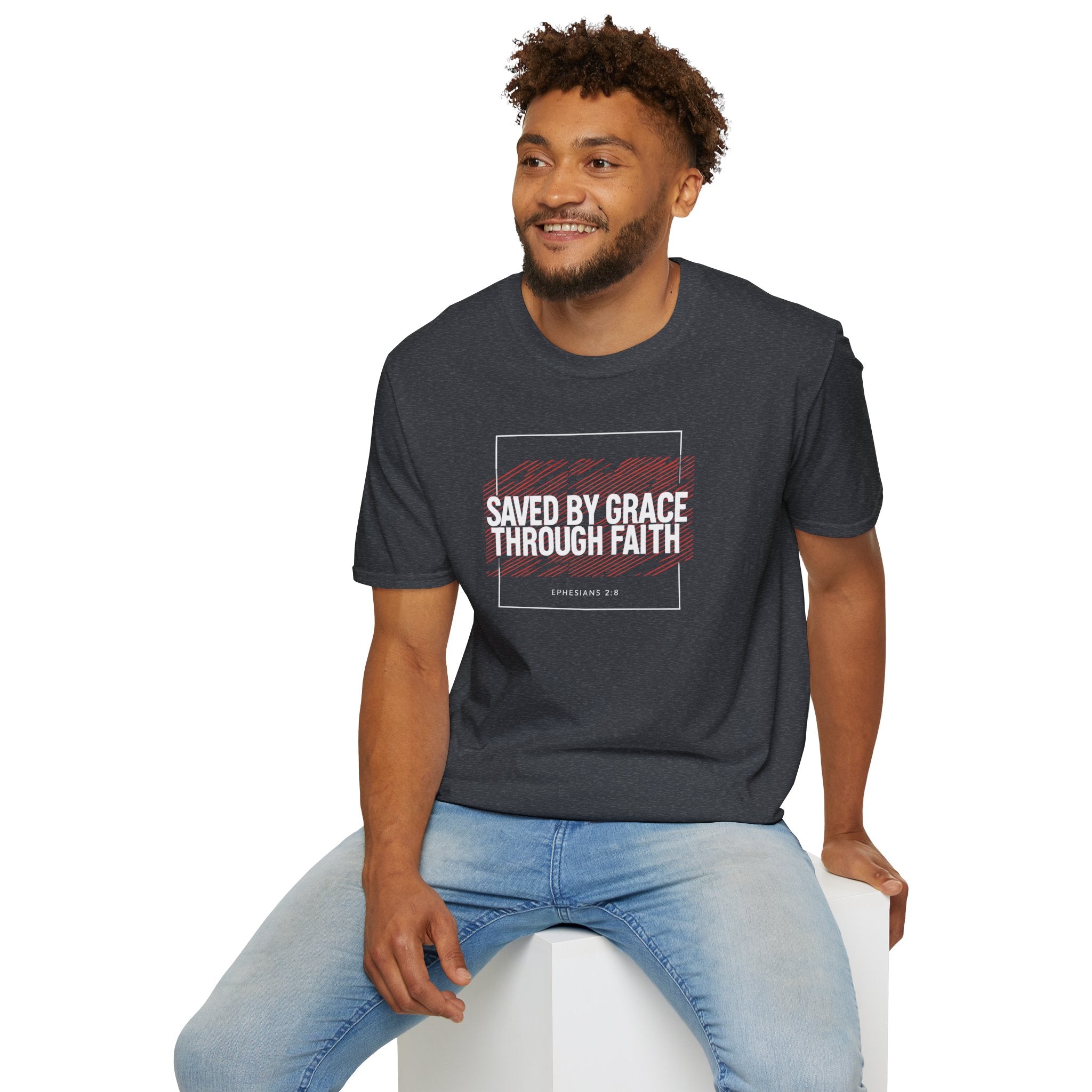 Saved by Grace Through Faith Gildan T-Shirt – Ephesians 2:8 Scripture Tee – Unisex Gilden Christian Shirt
