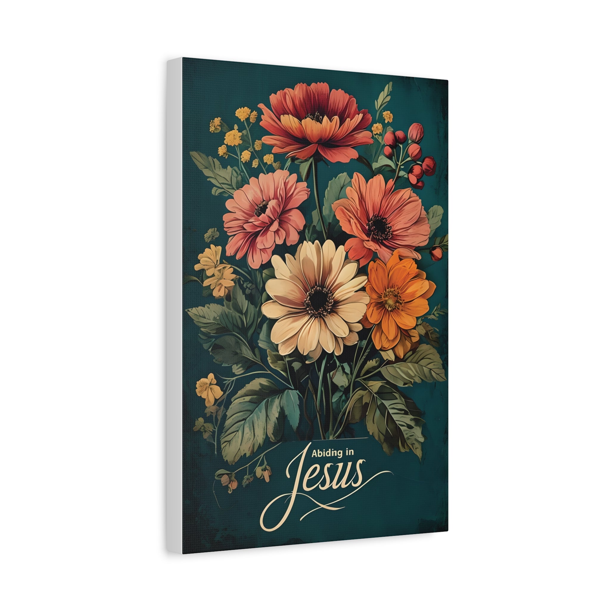 Abiding in Jesus Wall Art | Christian Canvas for Faith-Based Home Decor & Gifts | Floral Wall Art Canvas, Vintage Flower Print, Living Room Decoration, Gift for Her