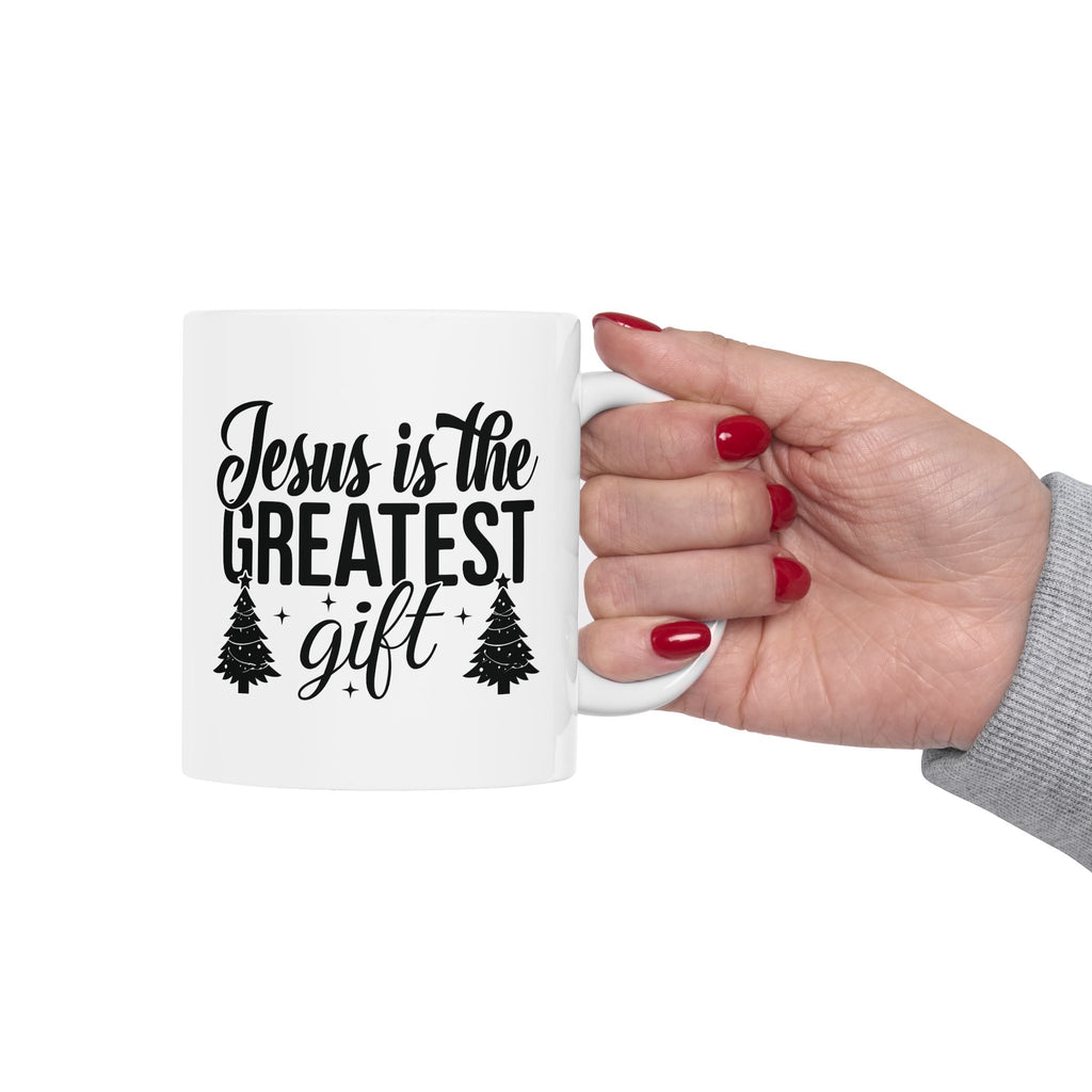 Jesus is the Greatest Gift Christian Winter Coffee Mug | Christmas Pine Design | Ceramic Christmas Mug Gift | 11oz 15oz