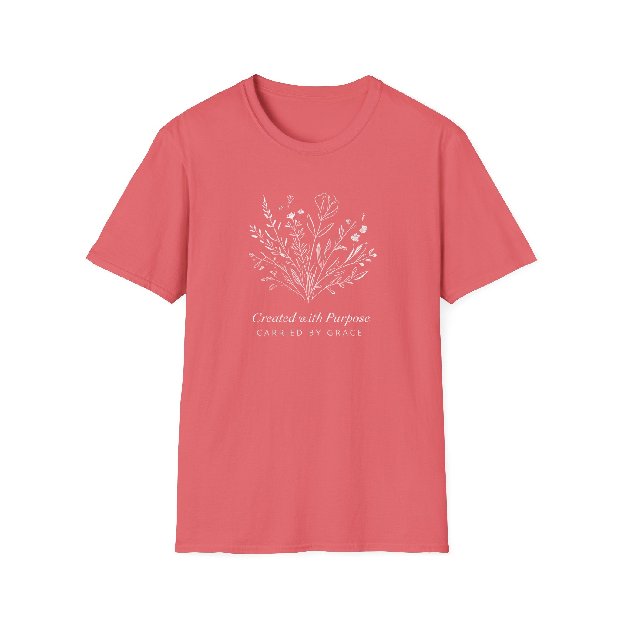 Created with Purpose Carried By Grace Christian Floral Gildan T-Shirt Women’s Faith Shirt Minimalist Design Soft Cotton Tee