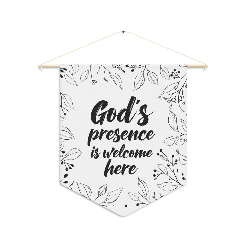 God's Presence Is Welcome Here Pennant Wall Art | Floral | Christian Gift