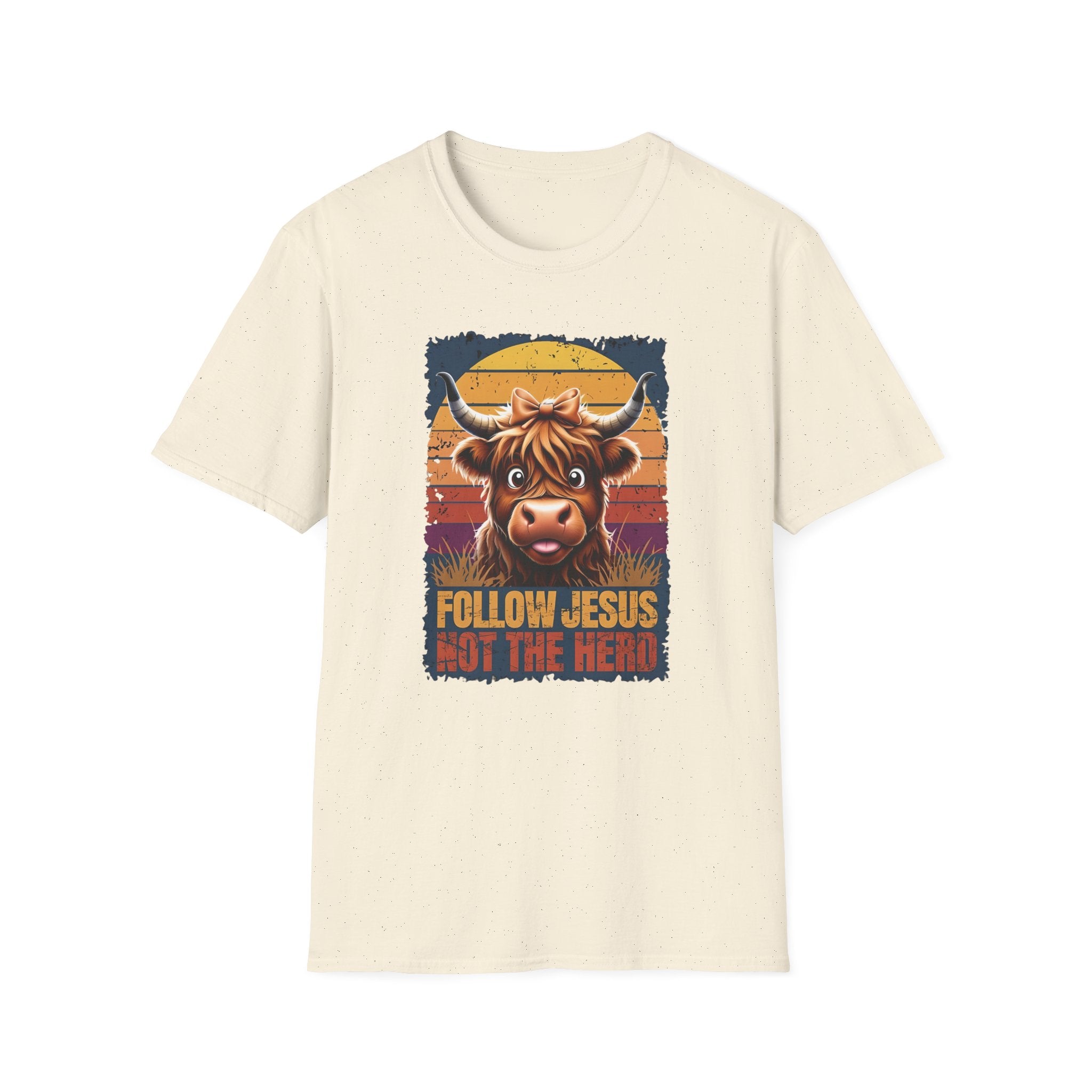Follow Jesus Not The Herd Gildan Softstyle Unisex Tshirt | Highland Cow Christian Graphic T Shirt