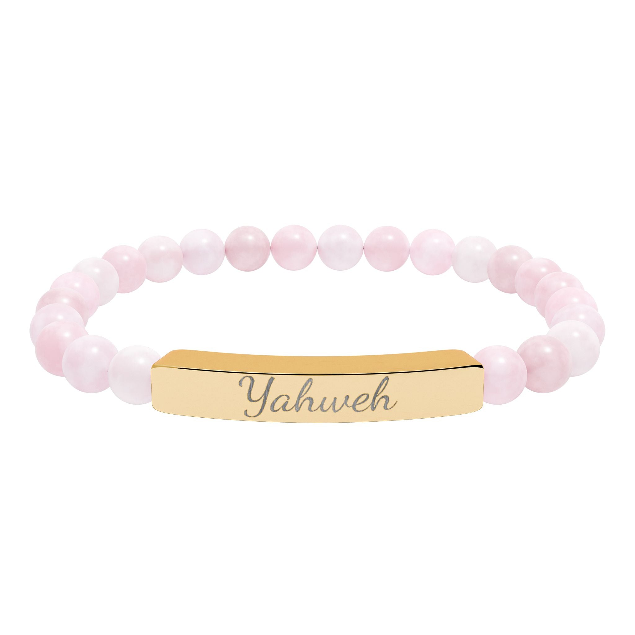 Yahweh Christian Stretch Bracelet for Women | Engraved Stainless Steel Bar | Natural Stone Bead Bracelet | Faith Jewelry Gift