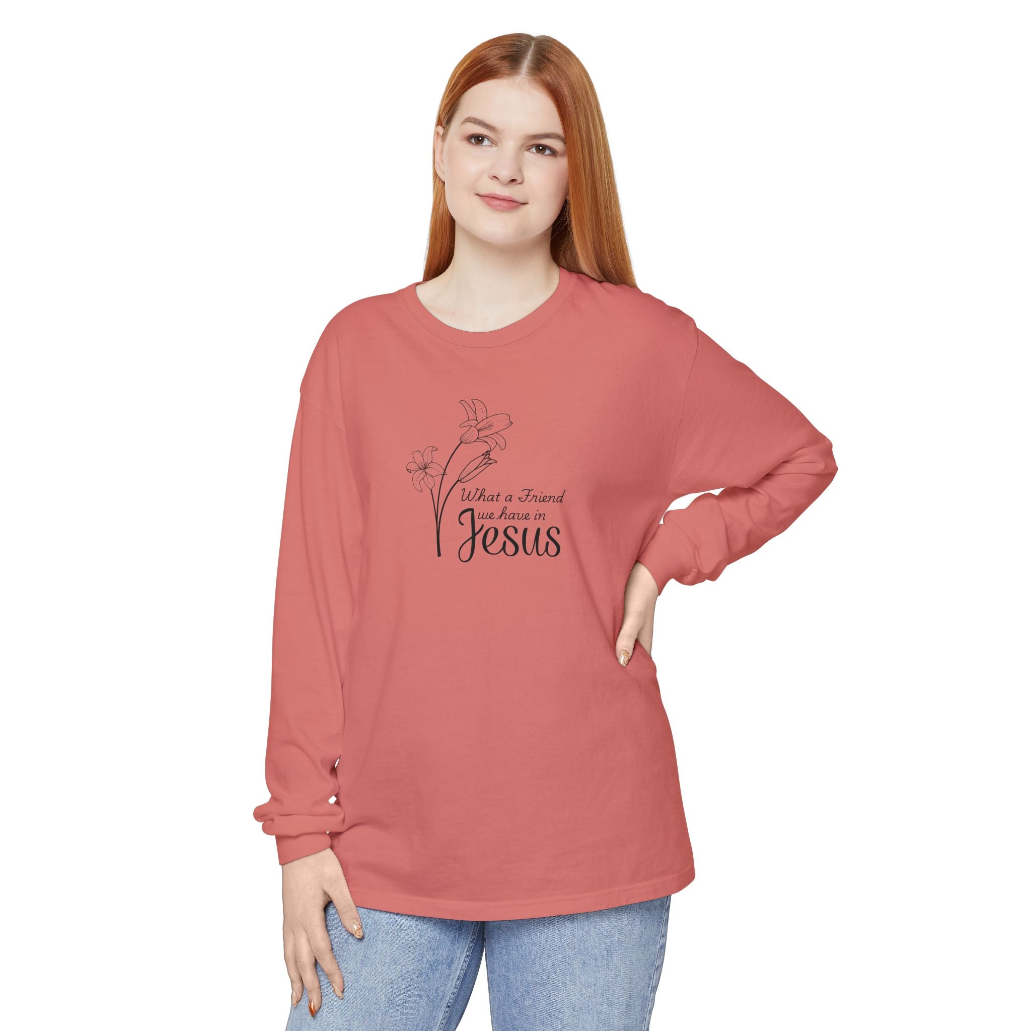 What a Friend We Have in Jesus Comfort Colors Unisex Long Sleeve Shirt | Christian Floral Tee