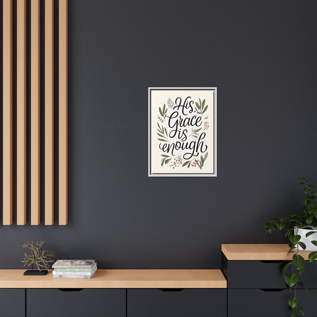 His Grace is Enough Floral Scripture Framed Matte Canvas | Modern Faith Home Decor