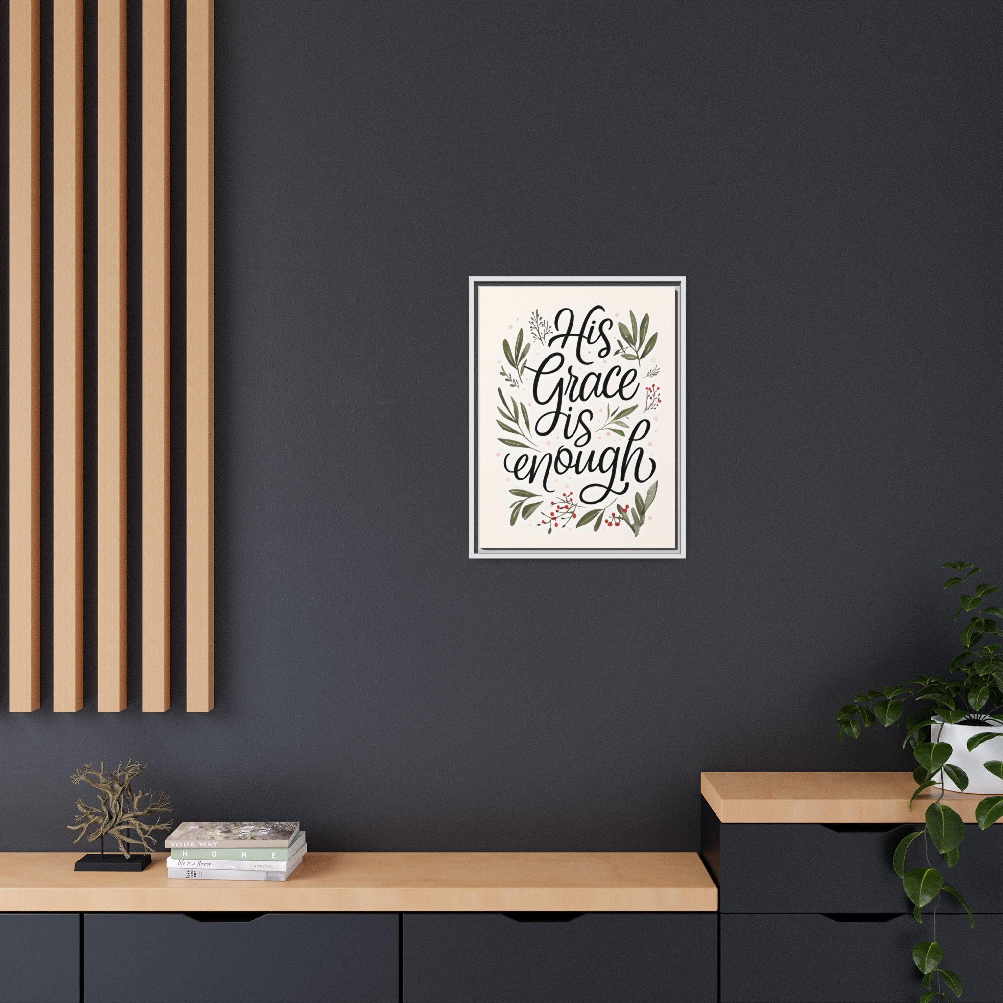 His Grace is Enough Floral Scripture Framed Matte Canvas | Modern Faith Home Decor