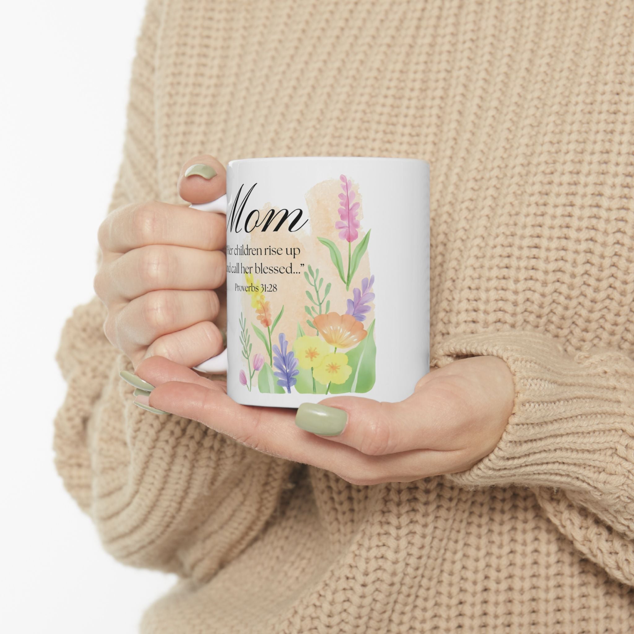 Proverbs 31:28 Mug | Christian Mom Gift | Mother’s Day Coffee Mug | Floral Bible Verse Mug