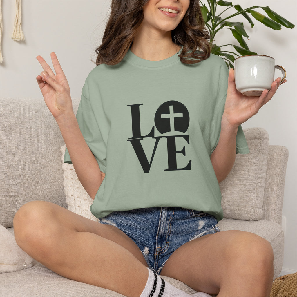 LOVE Cross Christian T-Shirt | Comfort Colors Faith-Based Unisex Tee (S–4XL) | Jesus is Love Shirt