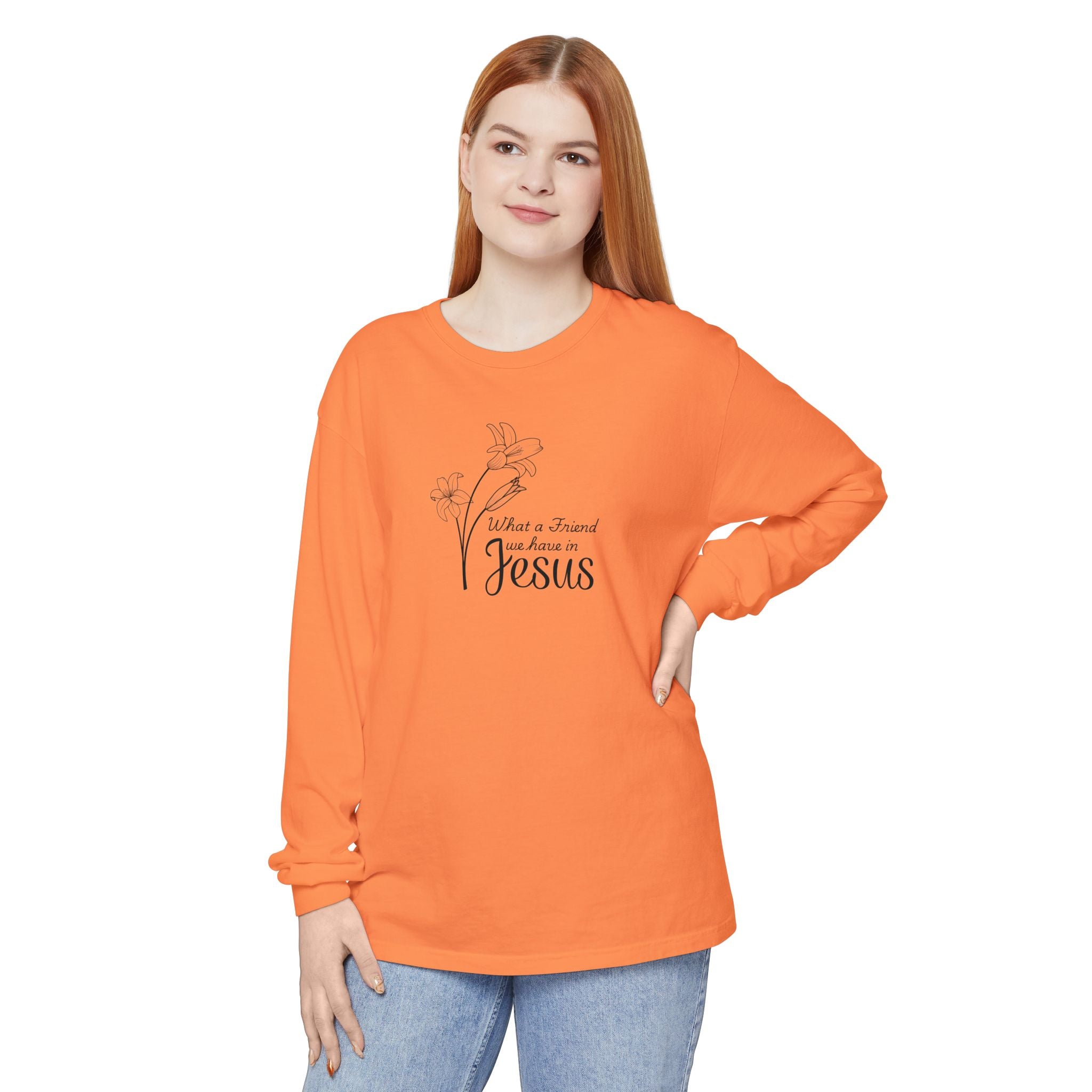 What a Friend We Have in Jesus Comfort Colors Unisex Long Sleeve Shirt | Christian Floral Tee