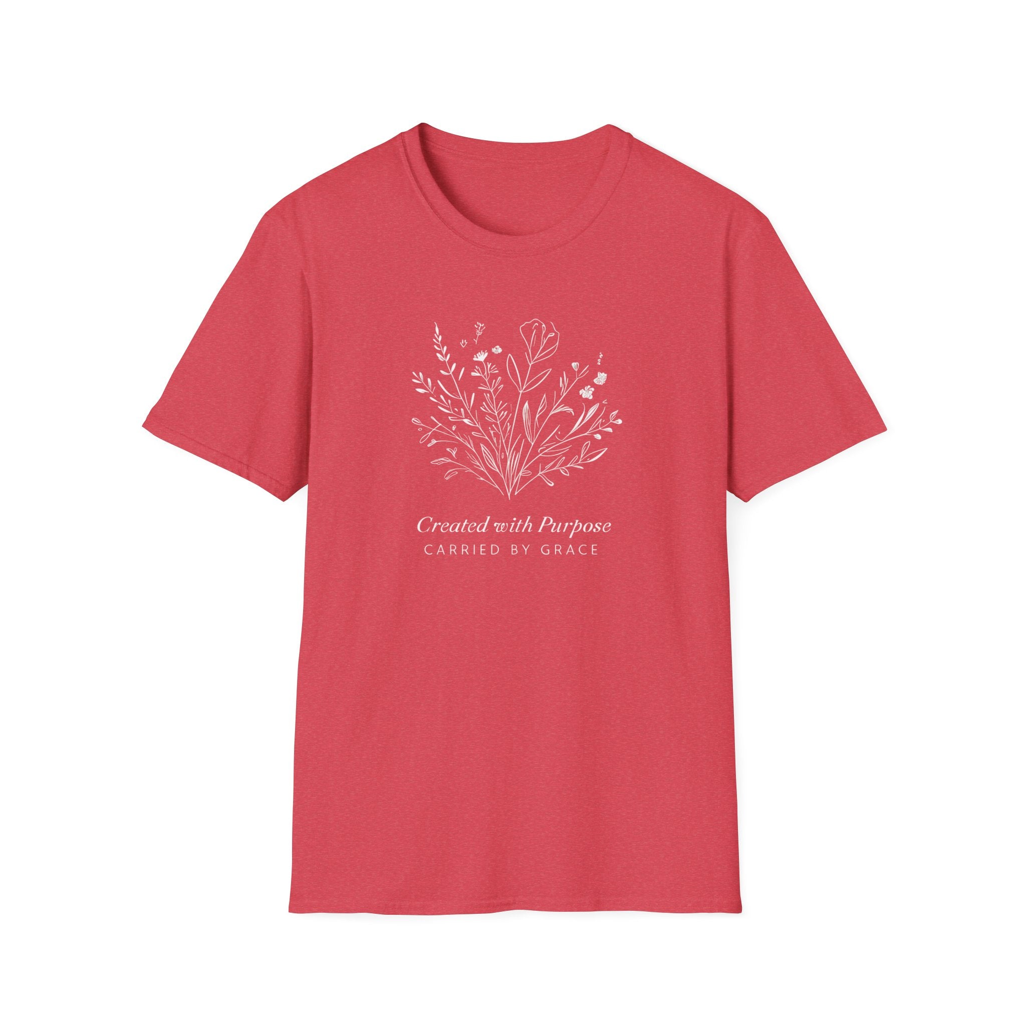 Created with Purpose Carried By Grace Christian Floral Gildan T-Shirt Women’s Faith Shirt Minimalist Design Soft Cotton Tee