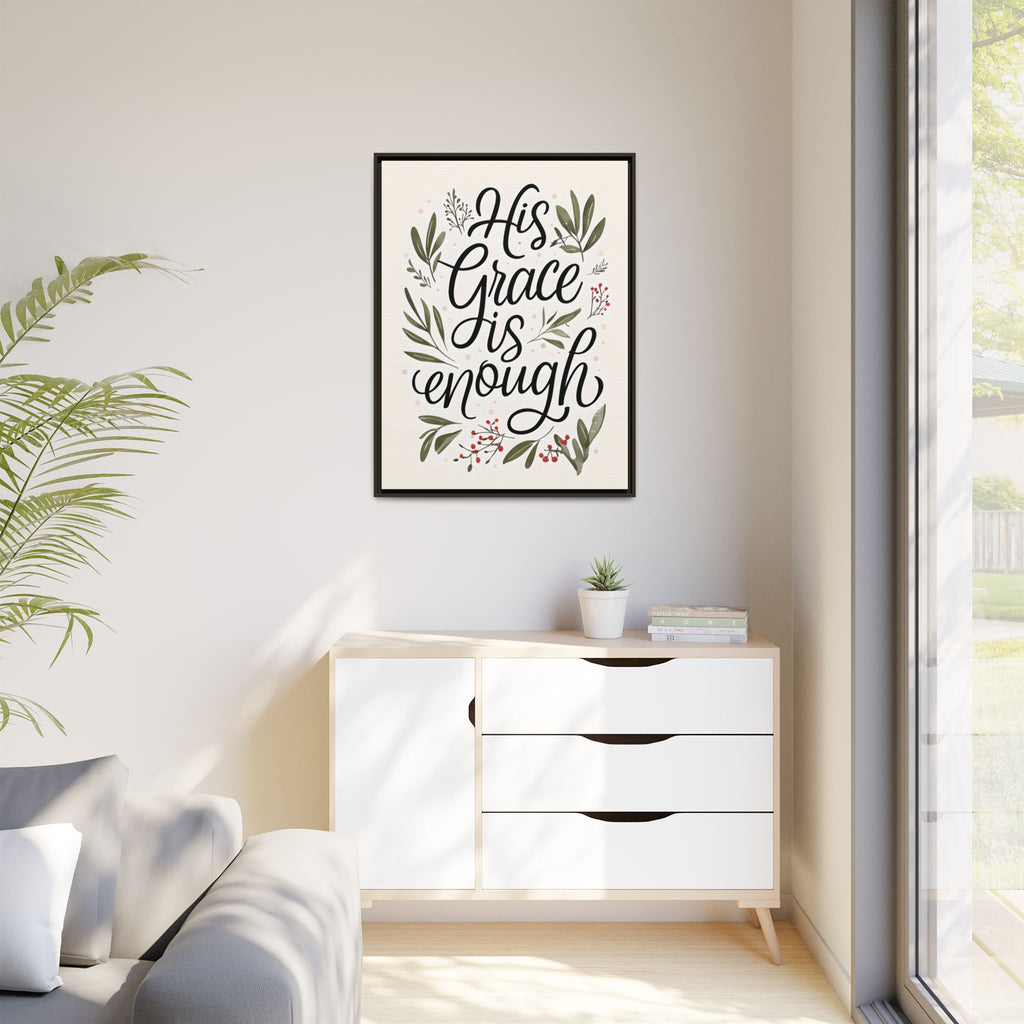 His Grace is Enough Floral Scripture Framed Matte Canvas | Modern Faith Home Decor