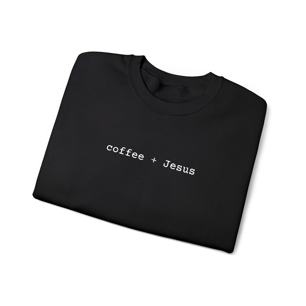 Embroidered Jesus + Coffee Gildan Unisex Heavy Blend Crewneck Sweatshirt | Cozy Christian Pullover Gift for Adults