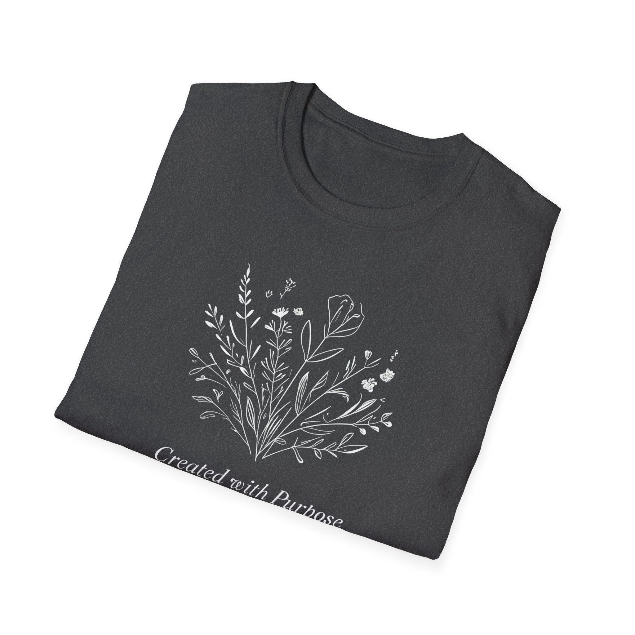 Created with Purpose Carried By Grace Christian Floral Gildan T-Shirt Women’s Faith Shirt Minimalist Design Soft Cotton Tee