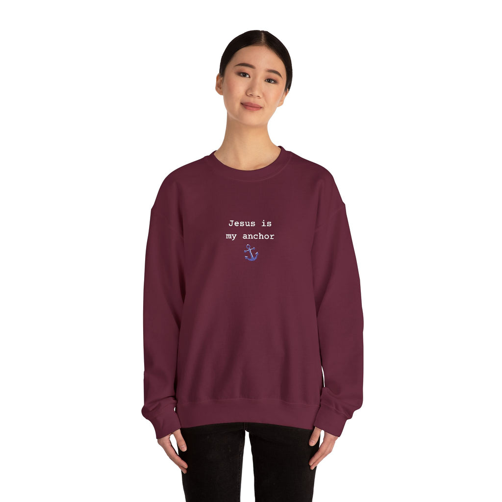 Jesus Is My Anchor Embroidered Gildan Christian Crewneck Unisex Sweatshirt | Religious Gift
