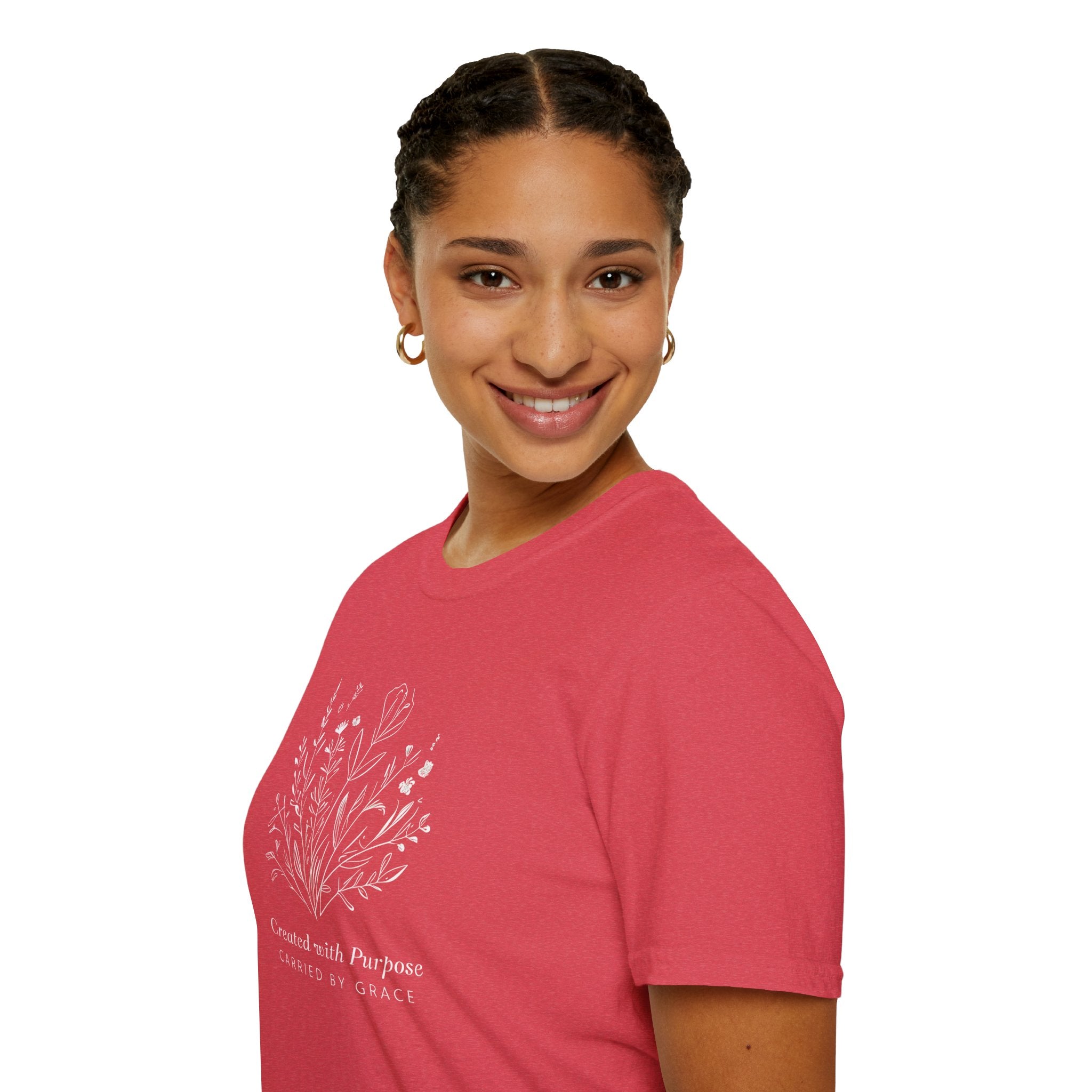 Created with Purpose Carried By Grace Christian Floral Gildan T-Shirt Women’s Faith Shirt Minimalist Design Soft Cotton Tee