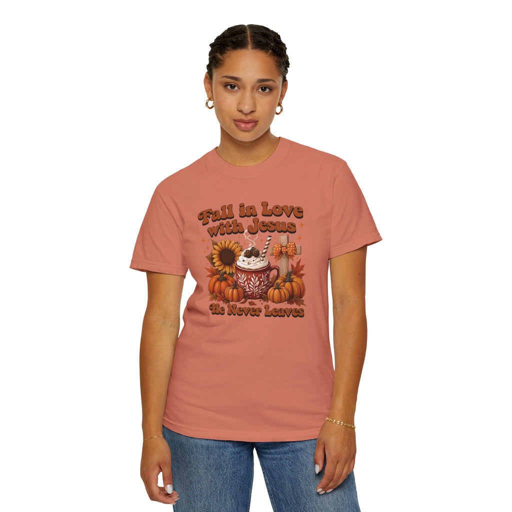 Fall in Love with Jesus Unisex Garment Dyed Comfort Colors T-Shirt | Christian Fall T-Shirt | Faith Based Thanksgiving Tee | Unisex Religious Cotton Top