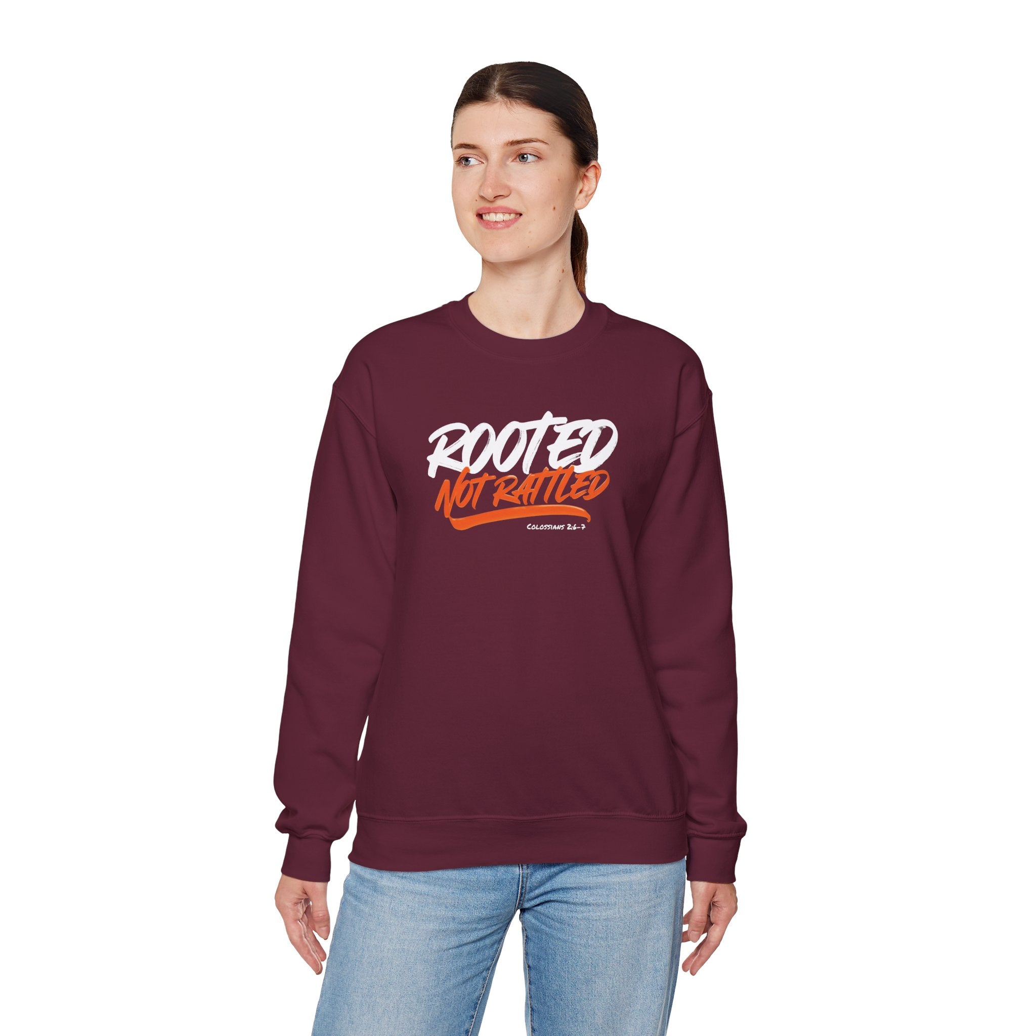 Rooted Not Rattled Gildan Christian Sweatshirt | Unisex Crewneck Pullover | Christian Gift