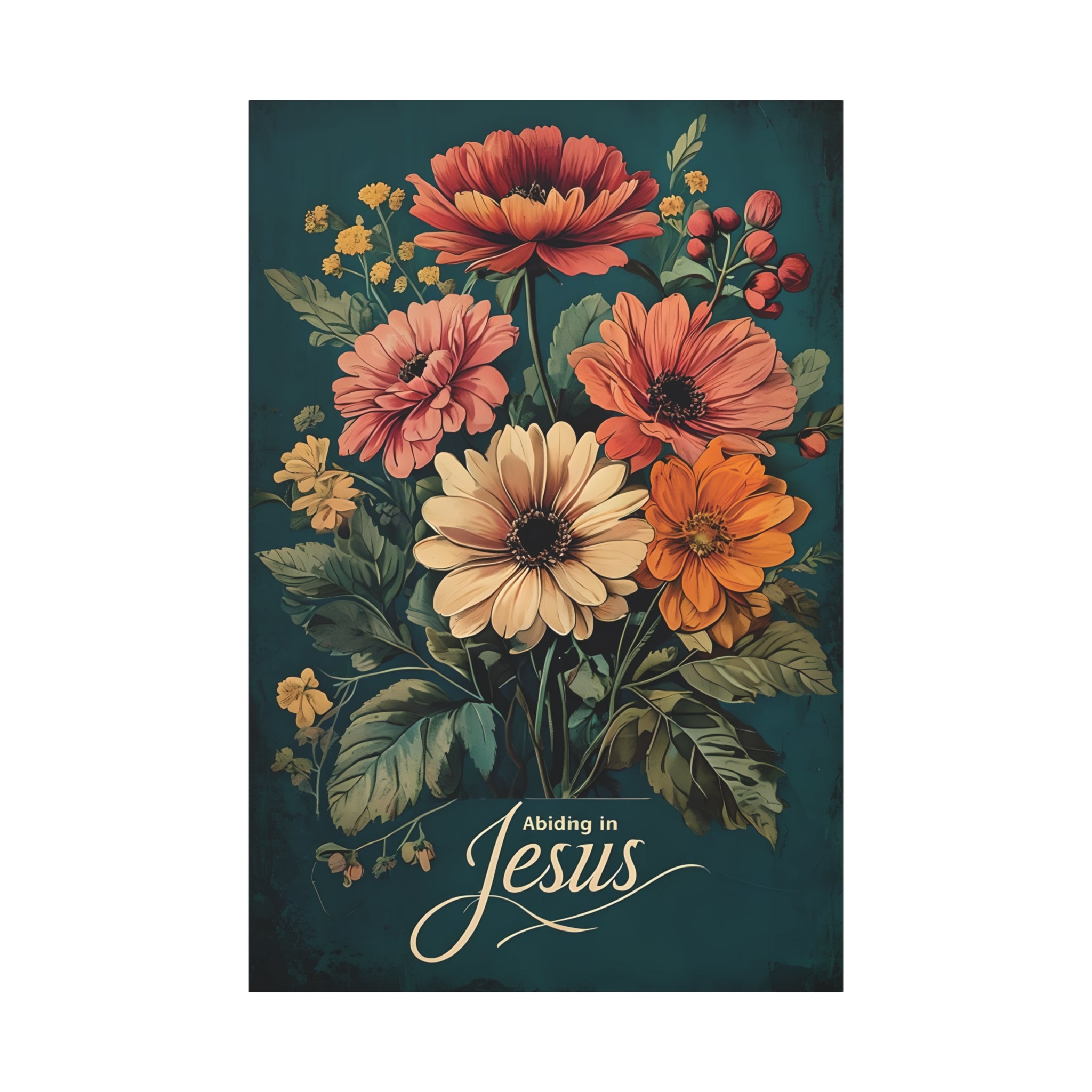 Abiding in Jesus Wall Art | Christian Canvas for Faith-Based Home Decor & Gifts | Floral Wall Art Canvas, Vintage Flower Print, Living Room Decoration, Gift for Her