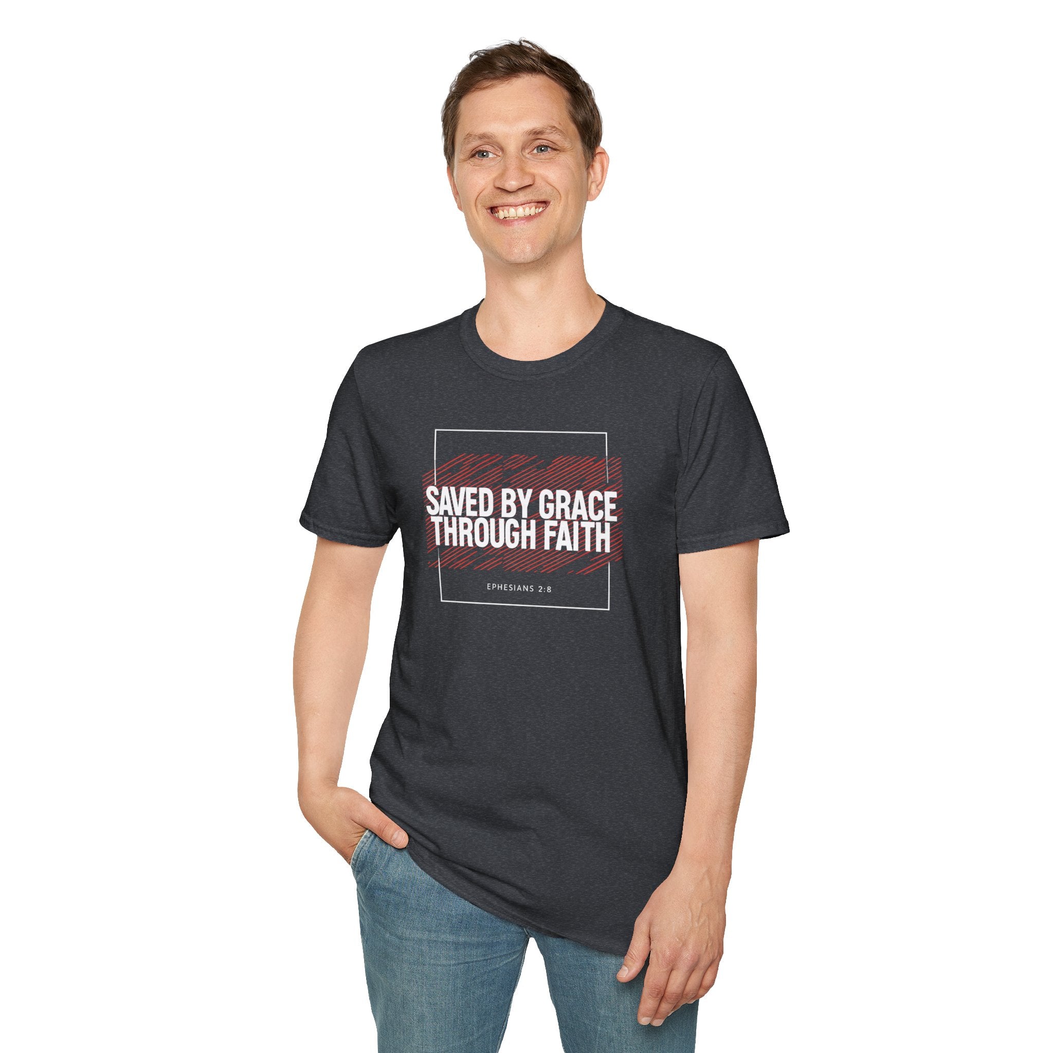 Saved by Grace Through Faith Gildan T-Shirt – Ephesians 2:8 Scripture Tee – Unisex Gilden Christian Shirt