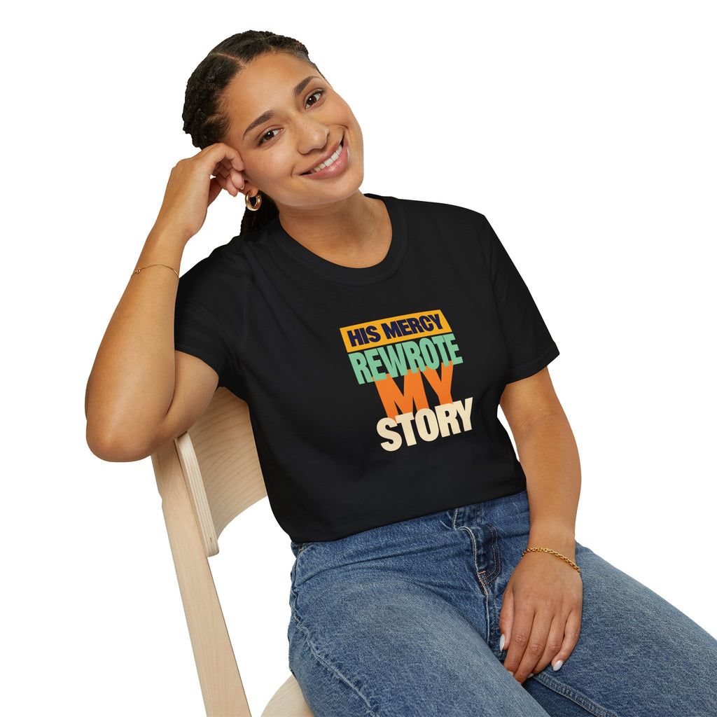 His Mercy Rewrote My Story Christian Gildan T-Shirt Unisex Softstyle Religious Tee Gift